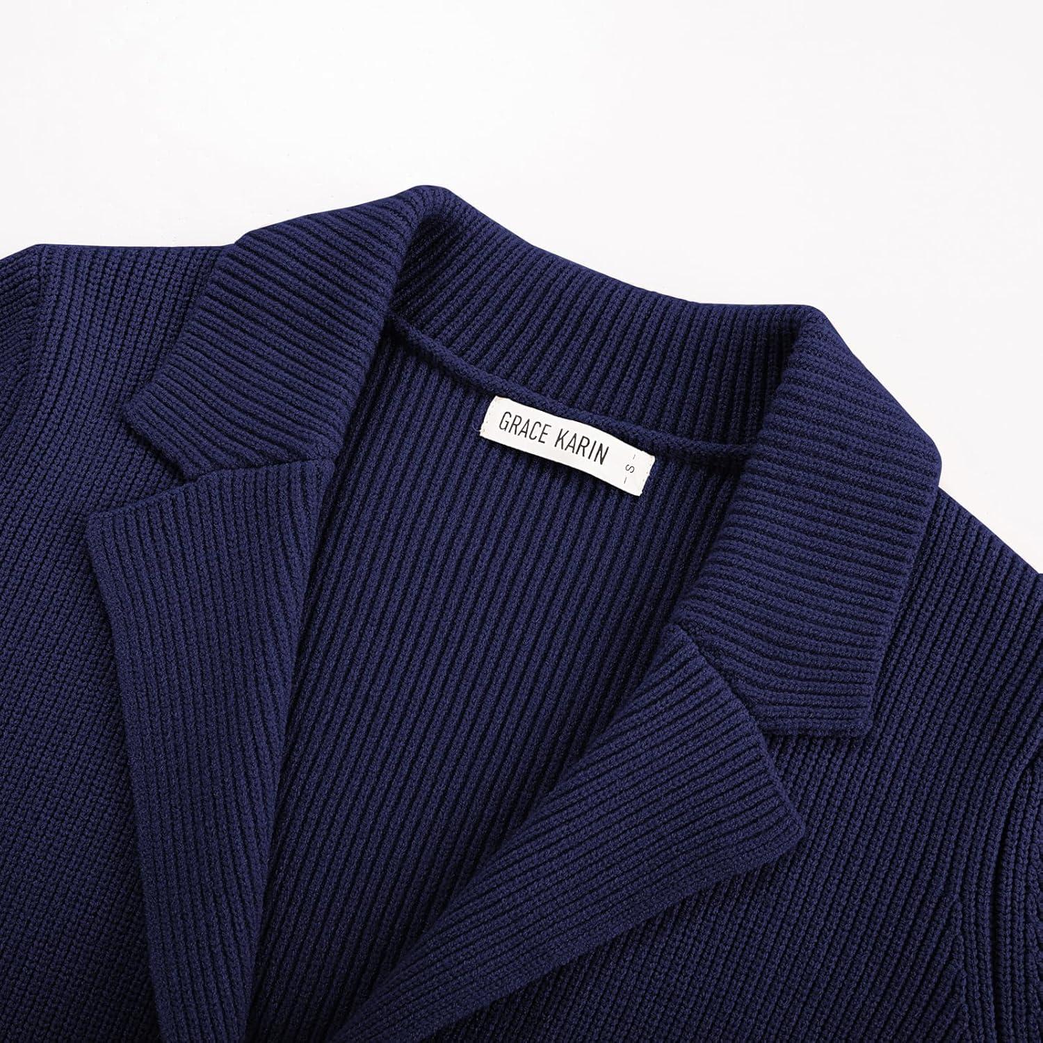 imageGRACE KARIN Blazer for Women Business Casual Long Sleeve Sweater Blazers 2025 Knit Office Work OutfitsNavy Blue