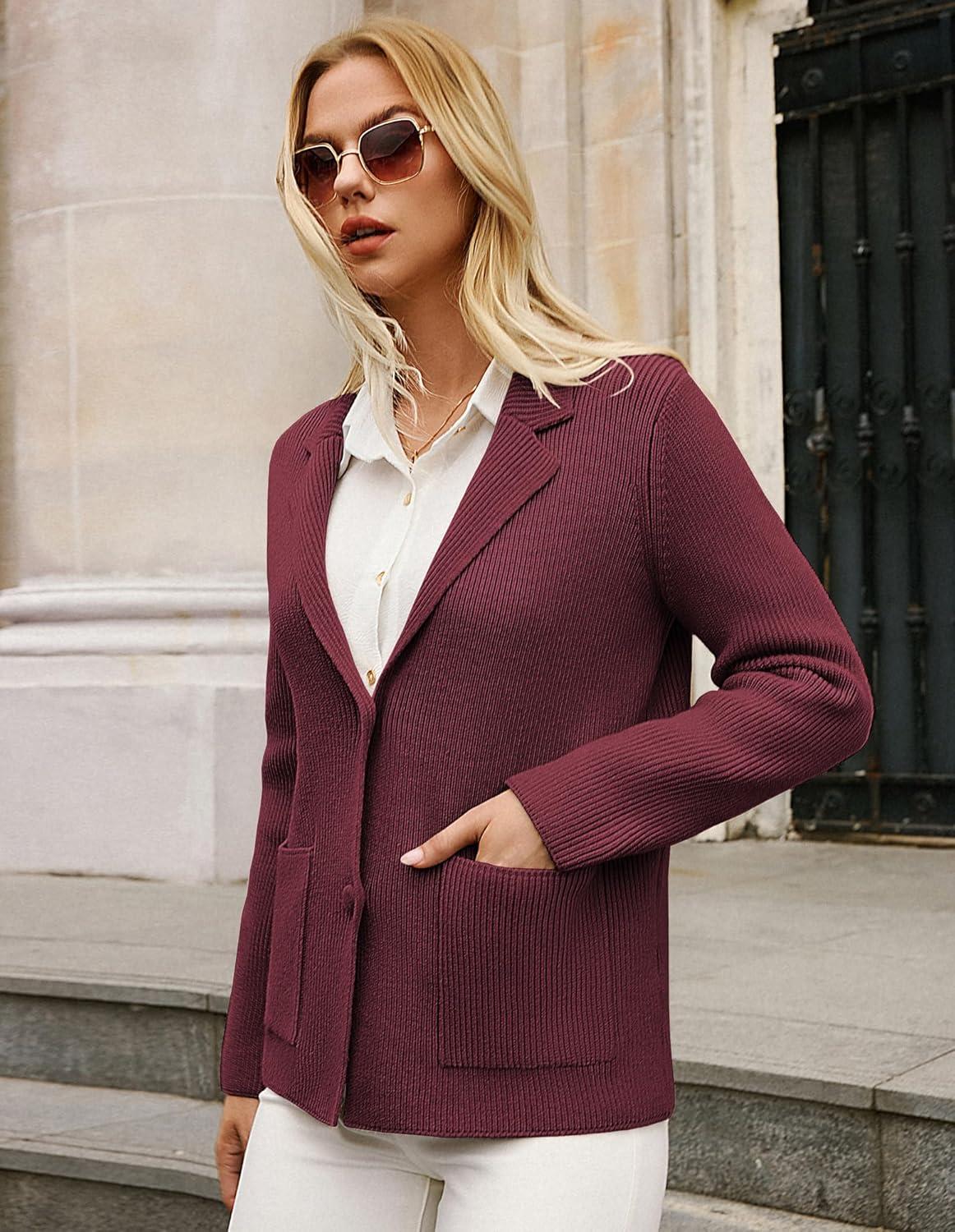 imageGRACE KARIN Blazer for Women Business Casual Long Sleeve Sweater Blazers 2025 Knit Office Work OutfitsWine