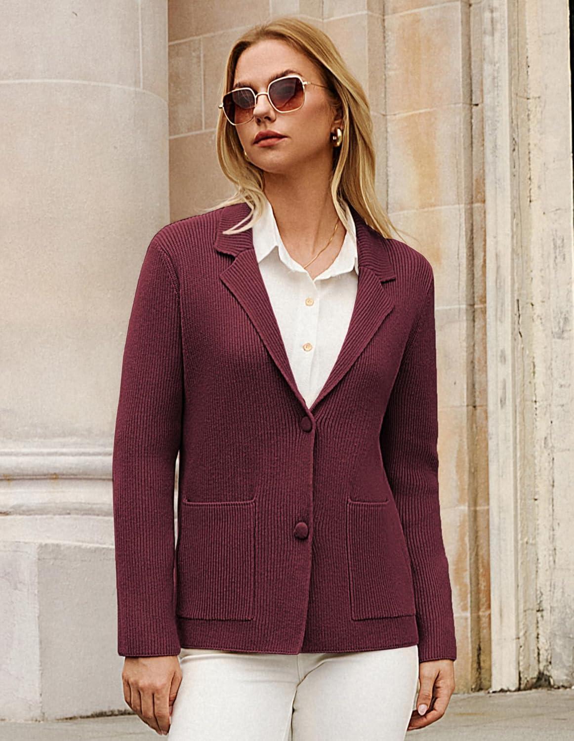 imageGRACE KARIN Blazer for Women Business Casual Long Sleeve Sweater Blazers 2025 Knit Office Work OutfitsWine