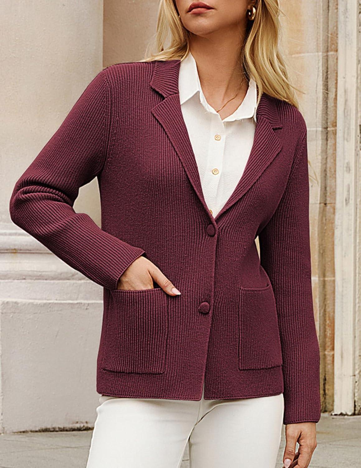 imageGRACE KARIN Blazer for Women Business Casual Long Sleeve Sweater Blazers 2025 Knit Office Work OutfitsWine