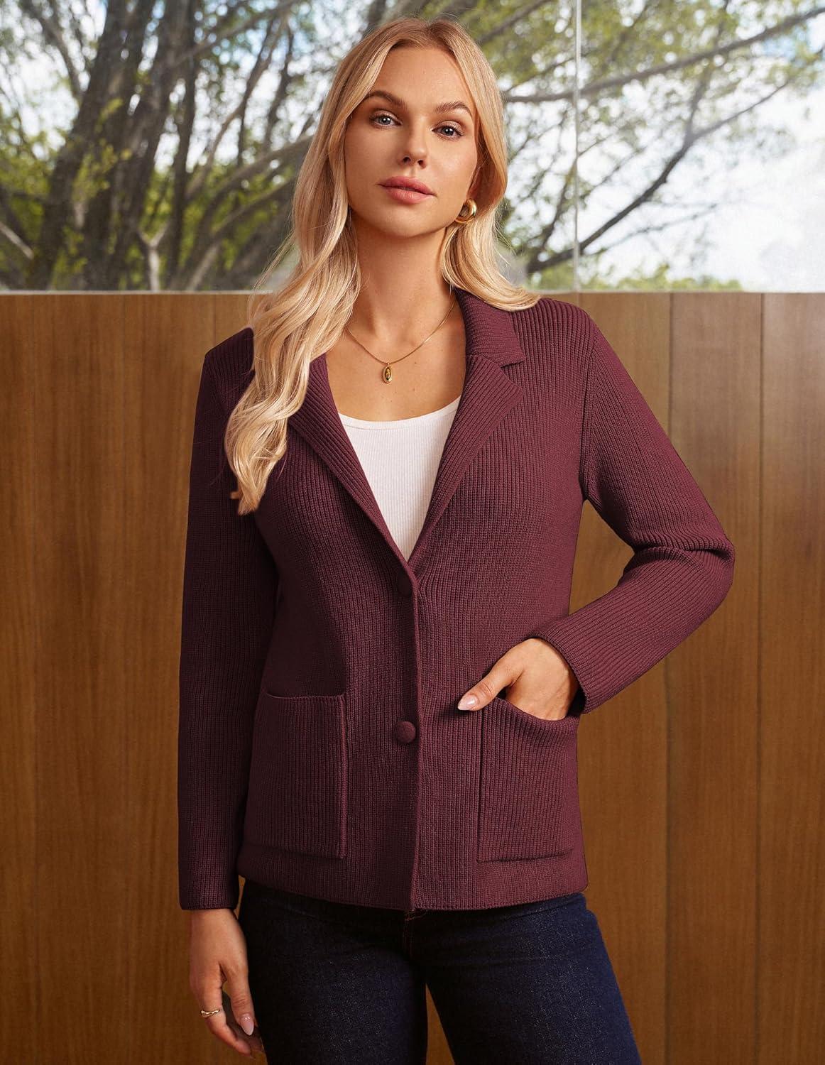 imageGRACE KARIN Blazer for Women Business Casual Long Sleeve Sweater Blazers 2025 Knit Office Work OutfitsWine