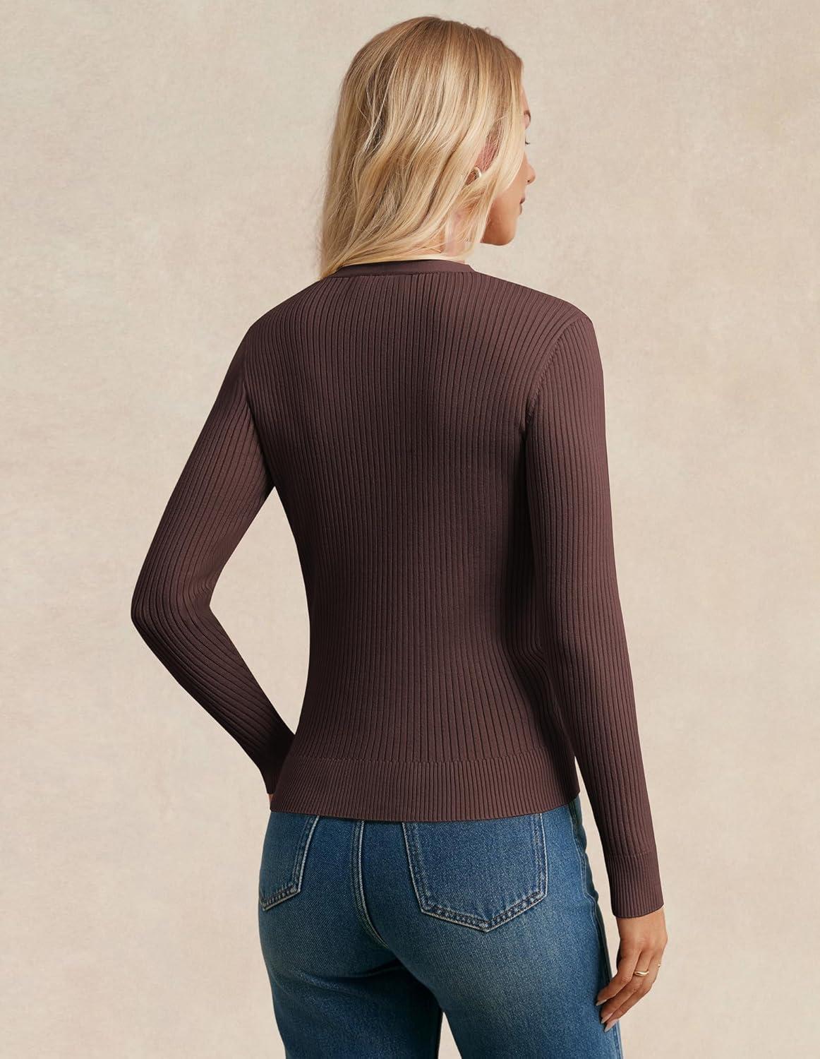 imageGRACE KARIN Cardigan for Women Long Sleeve V Neck Button Up Sweater Lightweight Knit Fitted Cardigan CasualCoffee
