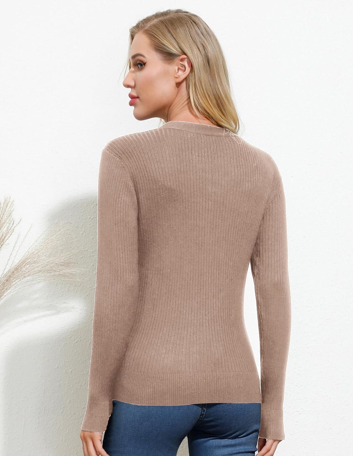 imageGRACE KARIN Cardigan for Women Long Sleeve V Neck Button Up Sweater Lightweight Knit Fitted Cardigan CasualKhaki