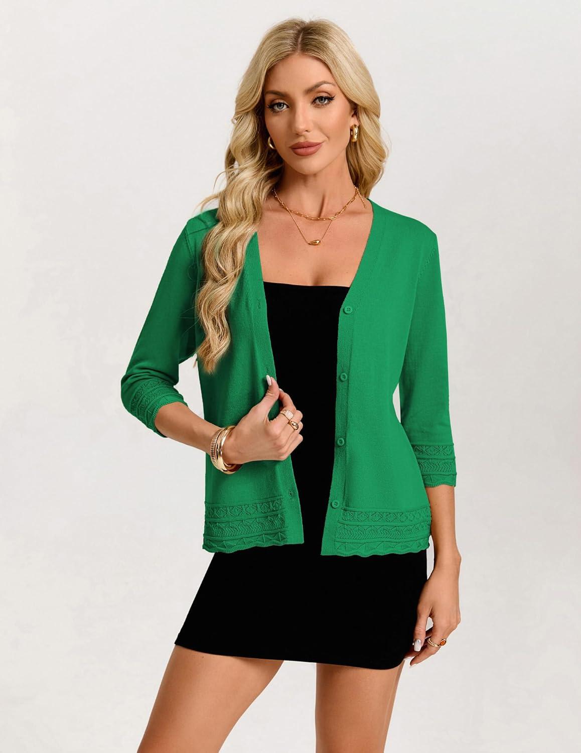 imageGRACE KARIN Cardigans for Women Trendy 34 Sleeve Lightweight Cardigan Spring Button Down Sweater Tops 2026Green