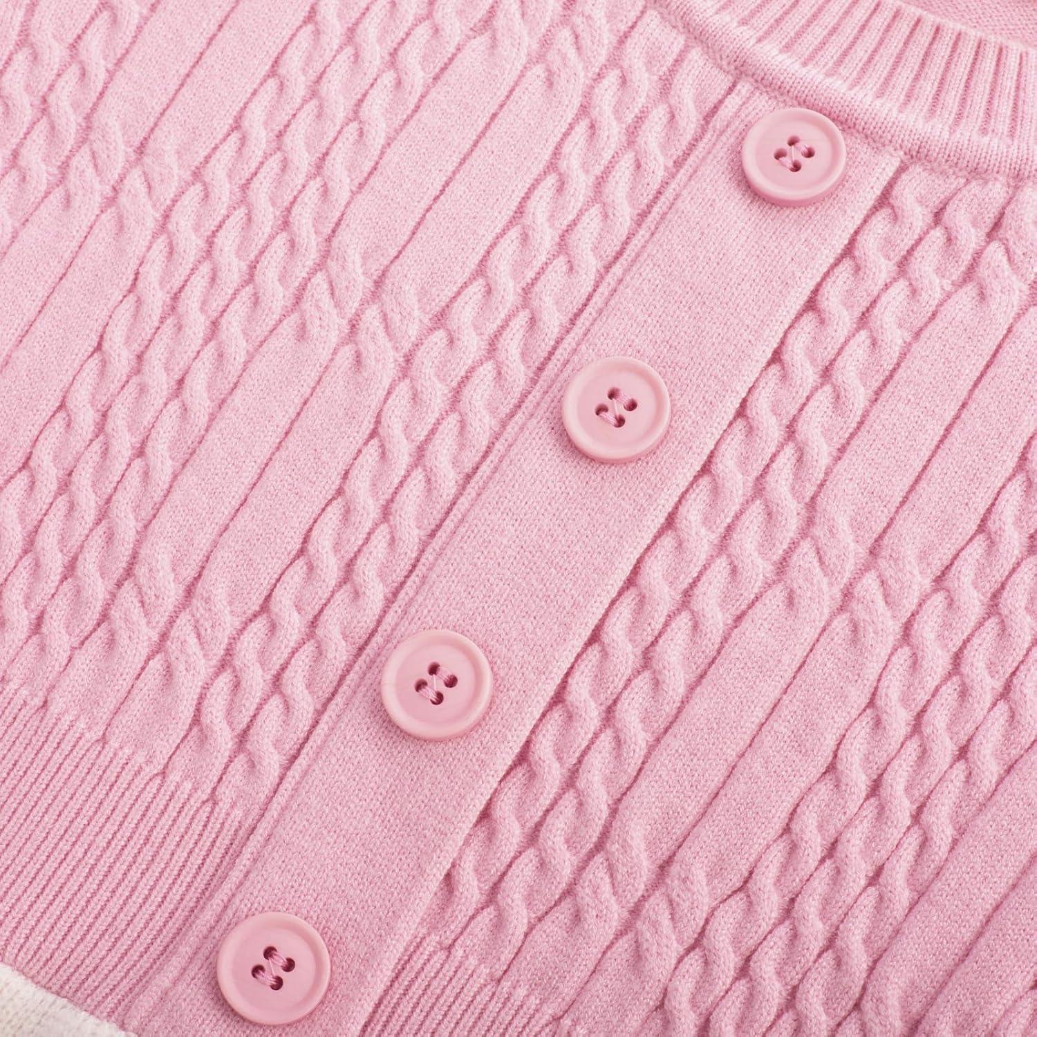 imageGRACE KARIN Girl Dress Long Sleeve Sweater Ruffle Button Front Knit Casual Fall Winter Dresses for Girls 512Color Blockpink
