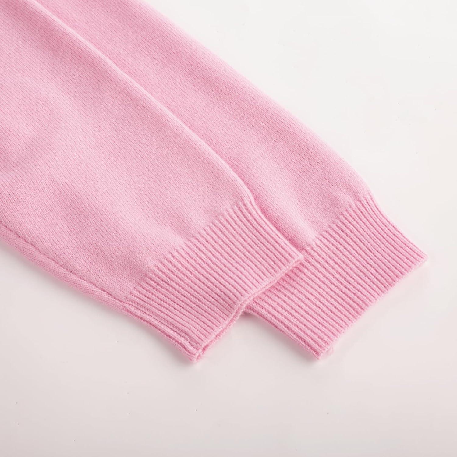 imageGRACE KARIN Girl Dress Long Sleeve Sweater Ruffle Button Front Knit Casual Fall Winter Dresses for Girls 512Color Blockpink