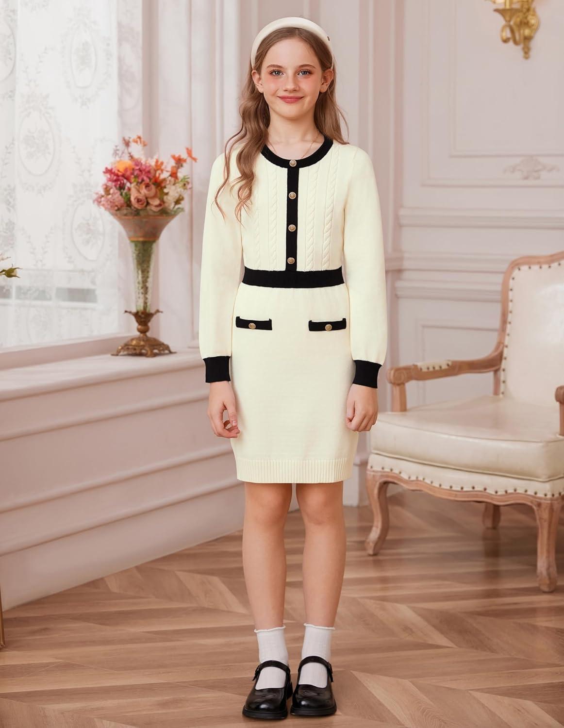 imageGRACE KARIN Girls Fall Long Sleeve Dresses Girl Bodycon Sweater Dress Winter Holiday Dress for Kids Size 614Beige