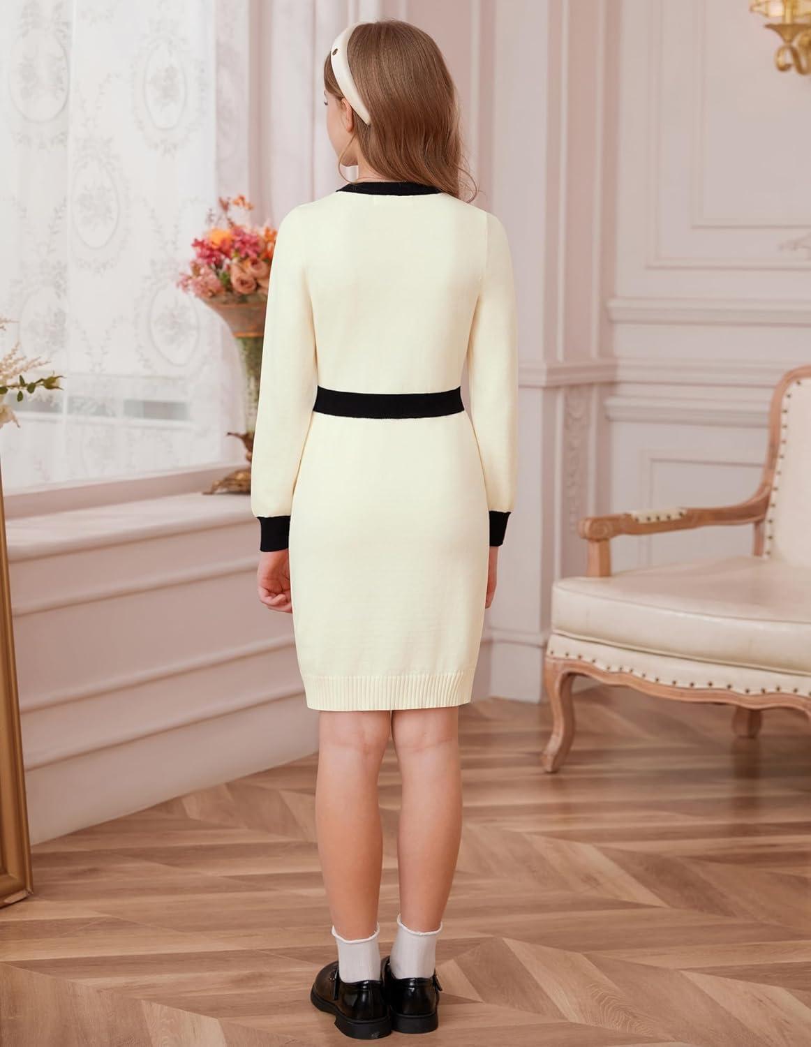 imageGRACE KARIN Girls Fall Long Sleeve Dresses Girl Bodycon Sweater Dress Winter Holiday Dress for Kids Size 614Beige