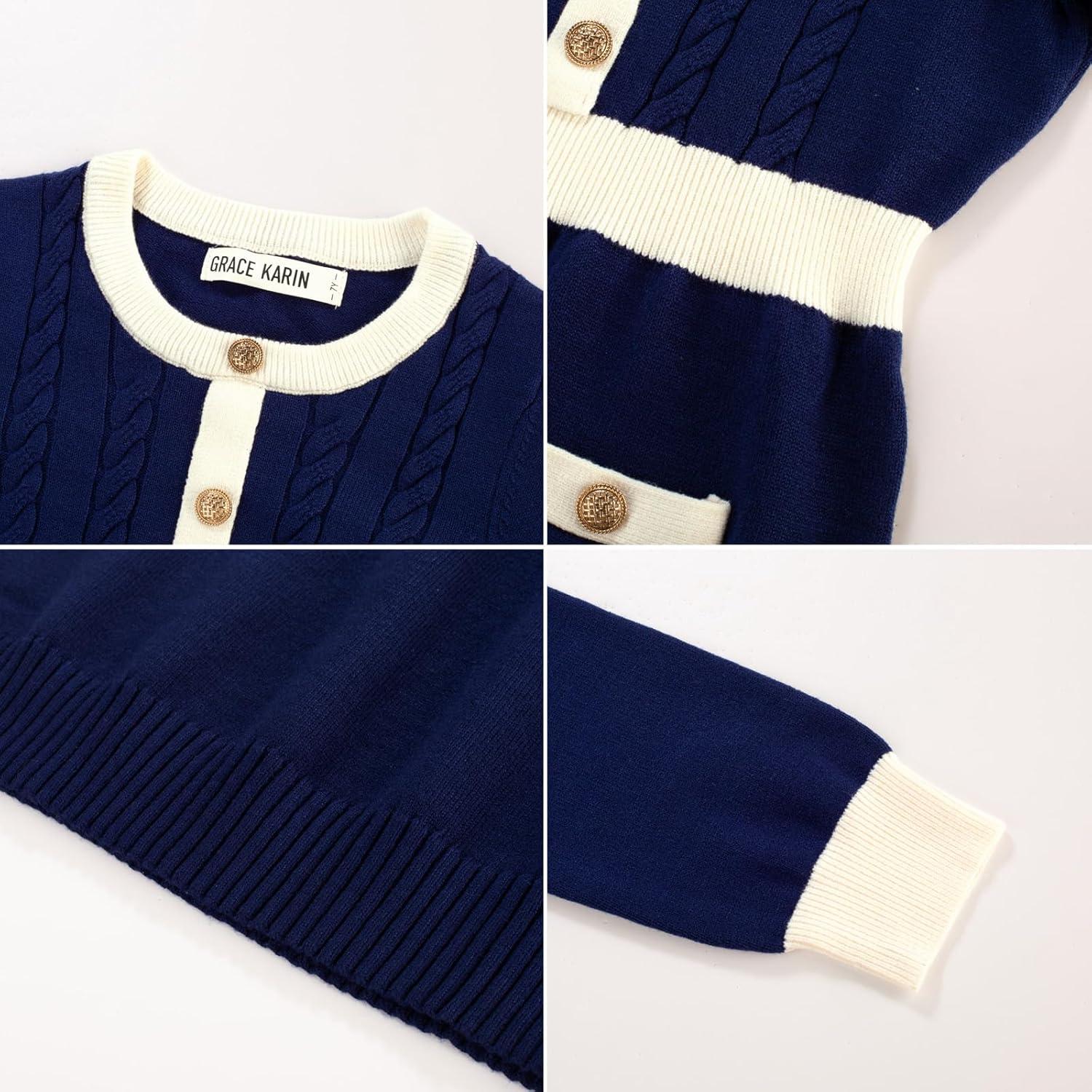 imageGRACE KARIN Girls Fall Long Sleeve Dresses Girl Bodycon Sweater Dress Winter Holiday Dress for Kids Size 614Navy Blue