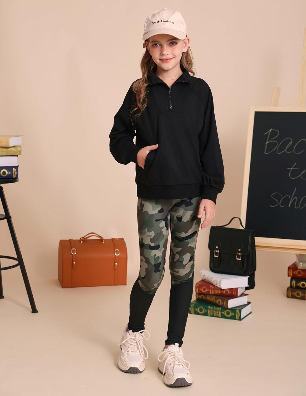 imageGRACE KARIN Girls Fall Outfit Teen 2 Piece Sweatshirt Sweatpant Back To School Tracksuit Fashion Cute Clothes Size 612Blackcamouflage