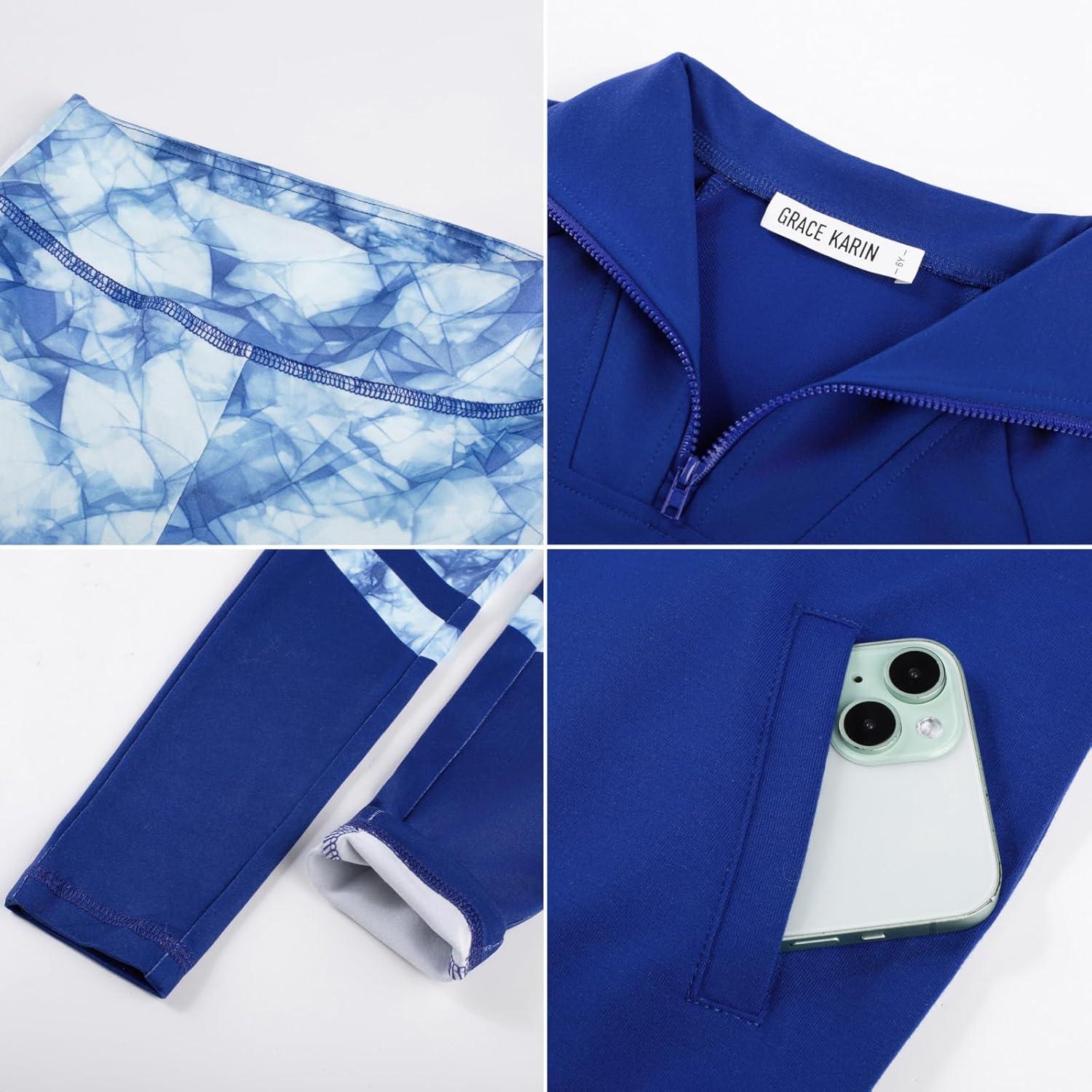 imageGRACE KARIN Girls Fall Outfit Teen 2 Piece Sweatshirt Sweatpant Back To School Tracksuit Fashion Cute Clothes Size 612Royal Bluetie Dye