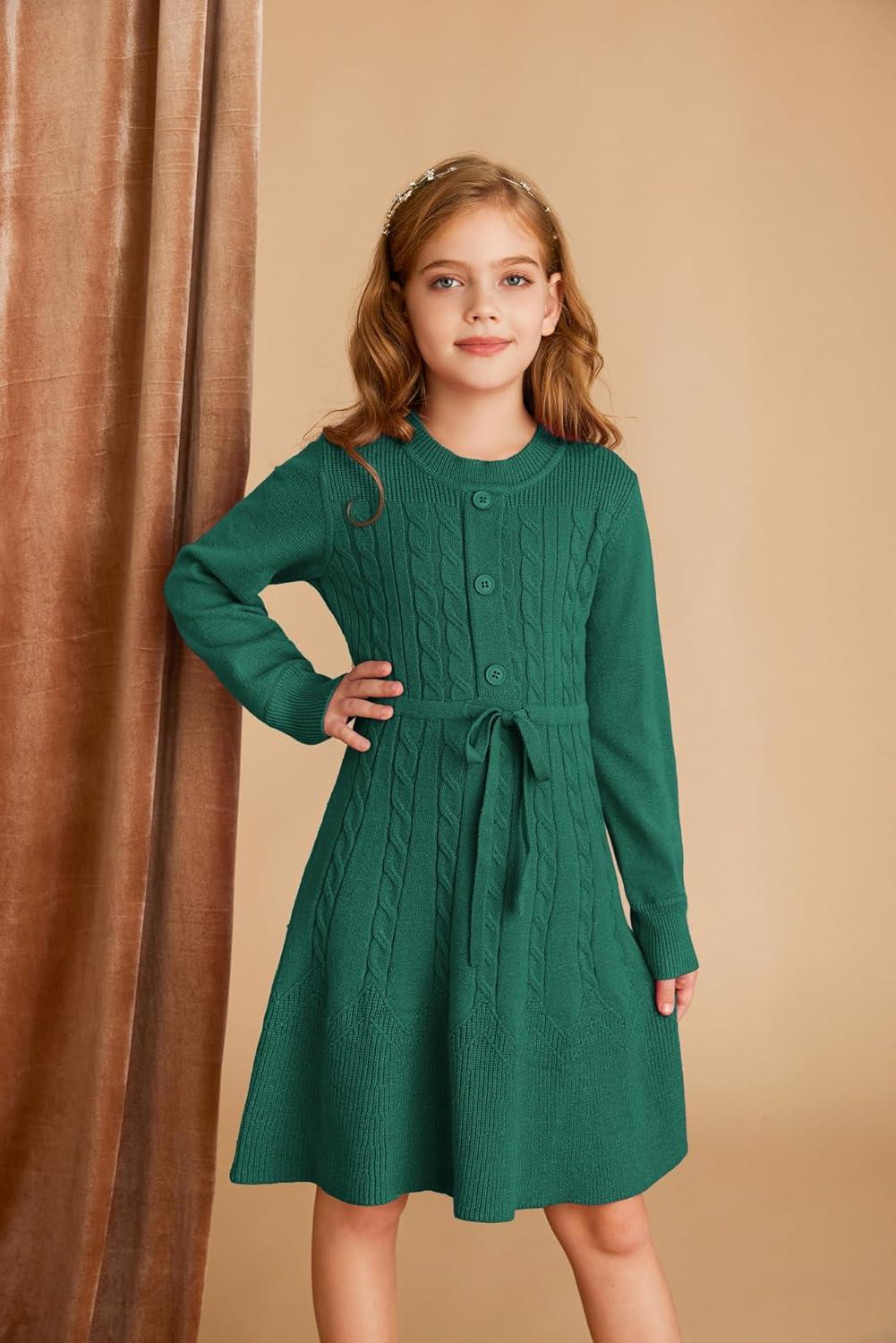 imageGRACE KARIN Girls Fall Velvet Dress Long Sleeve Ruffle Sparkle Party Dress Size 512Green