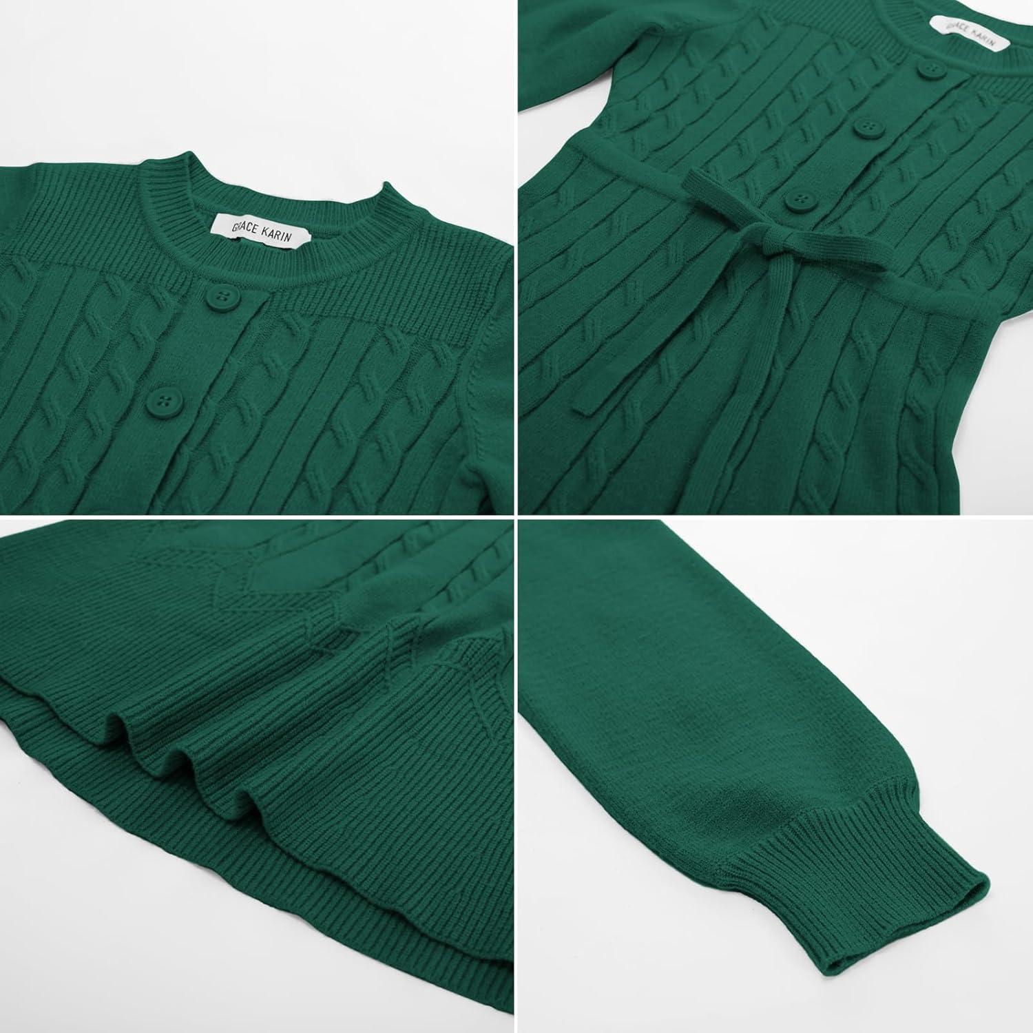 imageGRACE KARIN Girls Fall Velvet Dress Long Sleeve Ruffle Sparkle Party Dress Size 512Green