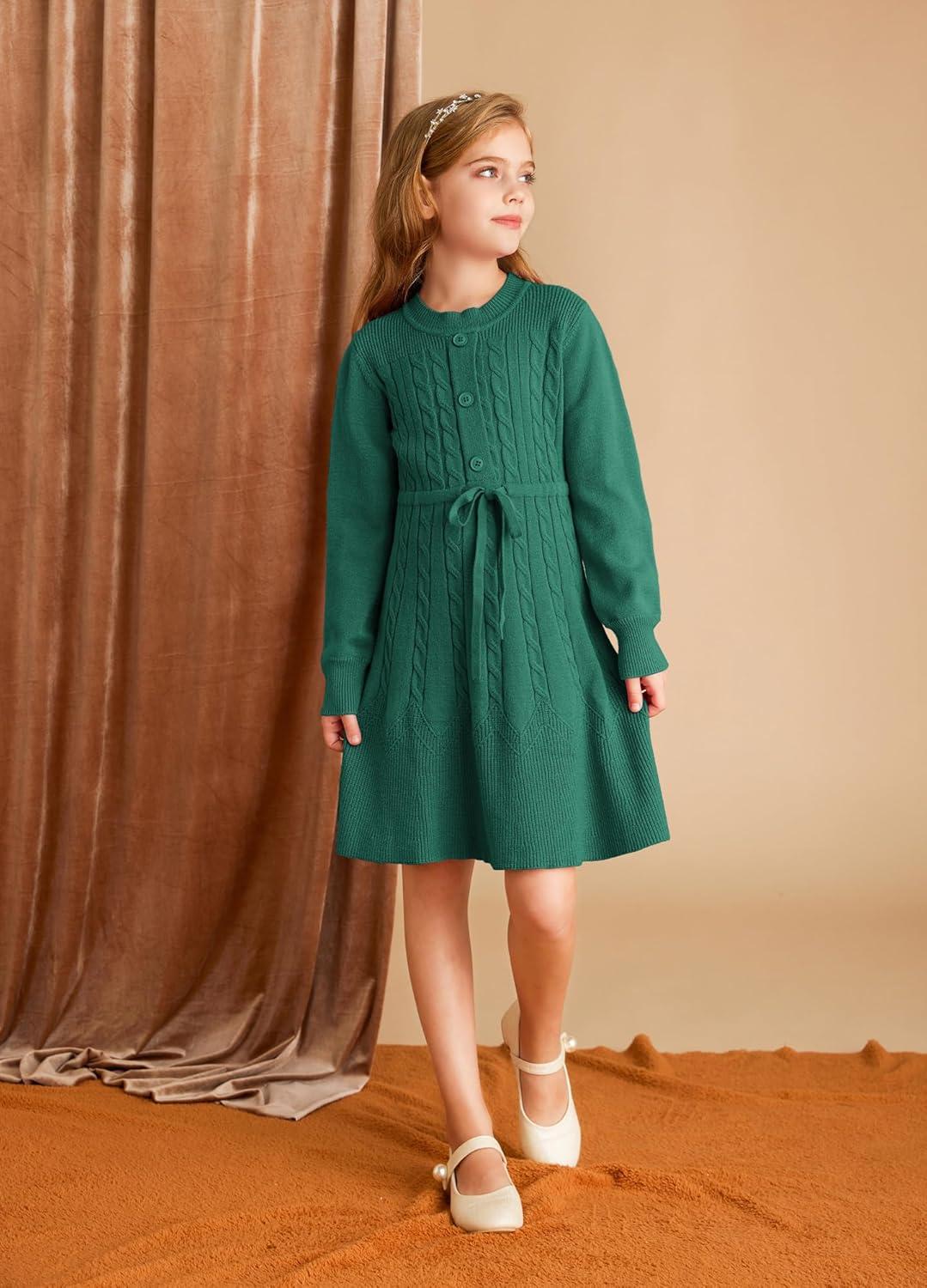 imageGRACE KARIN Girls Fall Velvet Dress Long Sleeve Ruffle Sparkle Party Dress Size 512Green