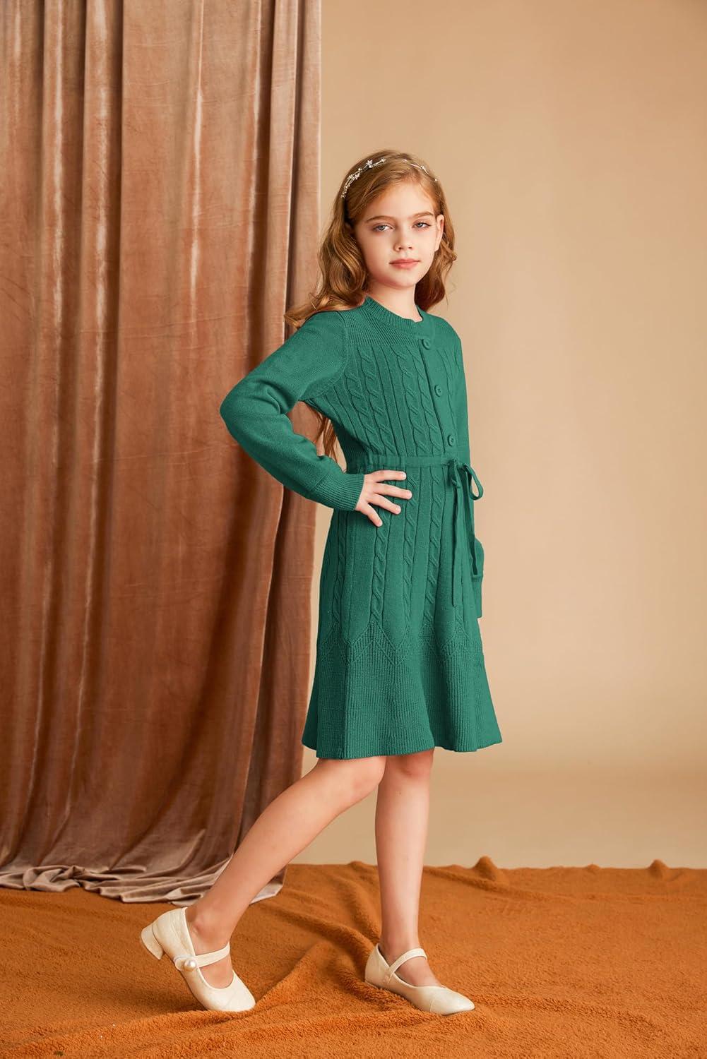 imageGRACE KARIN Girls Fall Velvet Dress Long Sleeve Ruffle Sparkle Party Dress Size 512Green