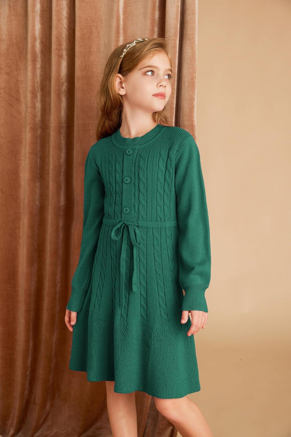 imageGRACE KARIN Girls Fall Velvet Dress Long Sleeve Ruffle Sparkle Party Dress Size 512Green