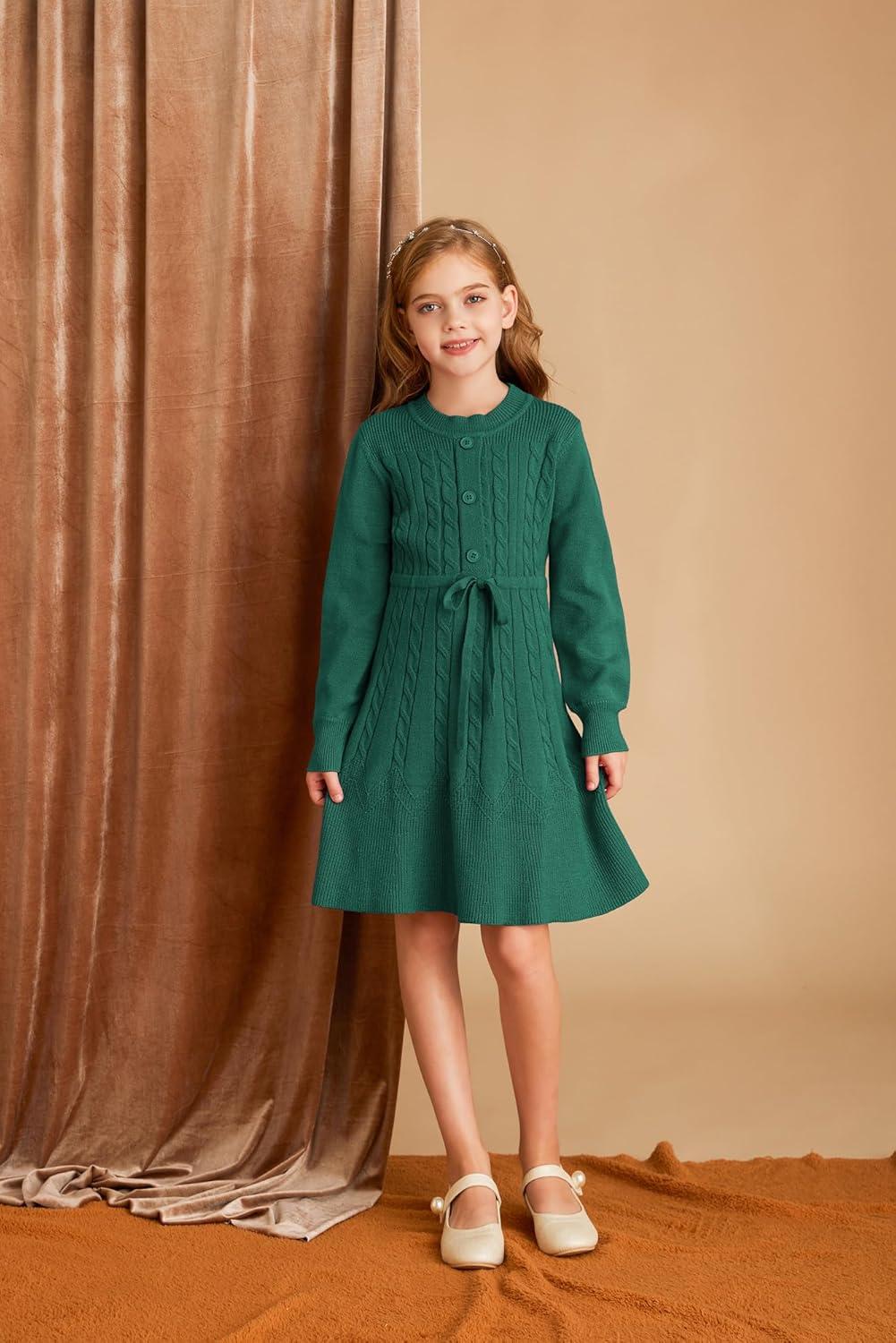 imageGRACE KARIN Girls Fall Velvet Dress Long Sleeve Ruffle Sparkle Party Dress Size 512Green