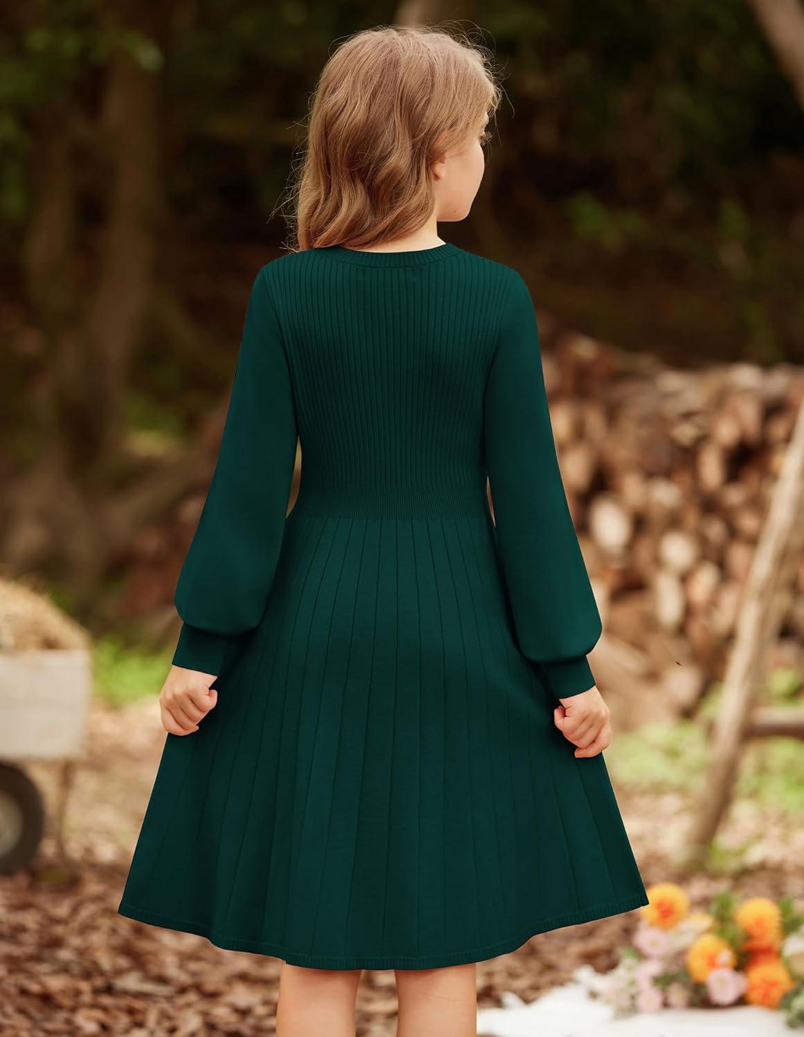 imageGRACE KARIN Girls Sweater Dress Bow Collar Pleated Skirt 614Y Back to School Outfit Knit Fall Winter DressDark Green