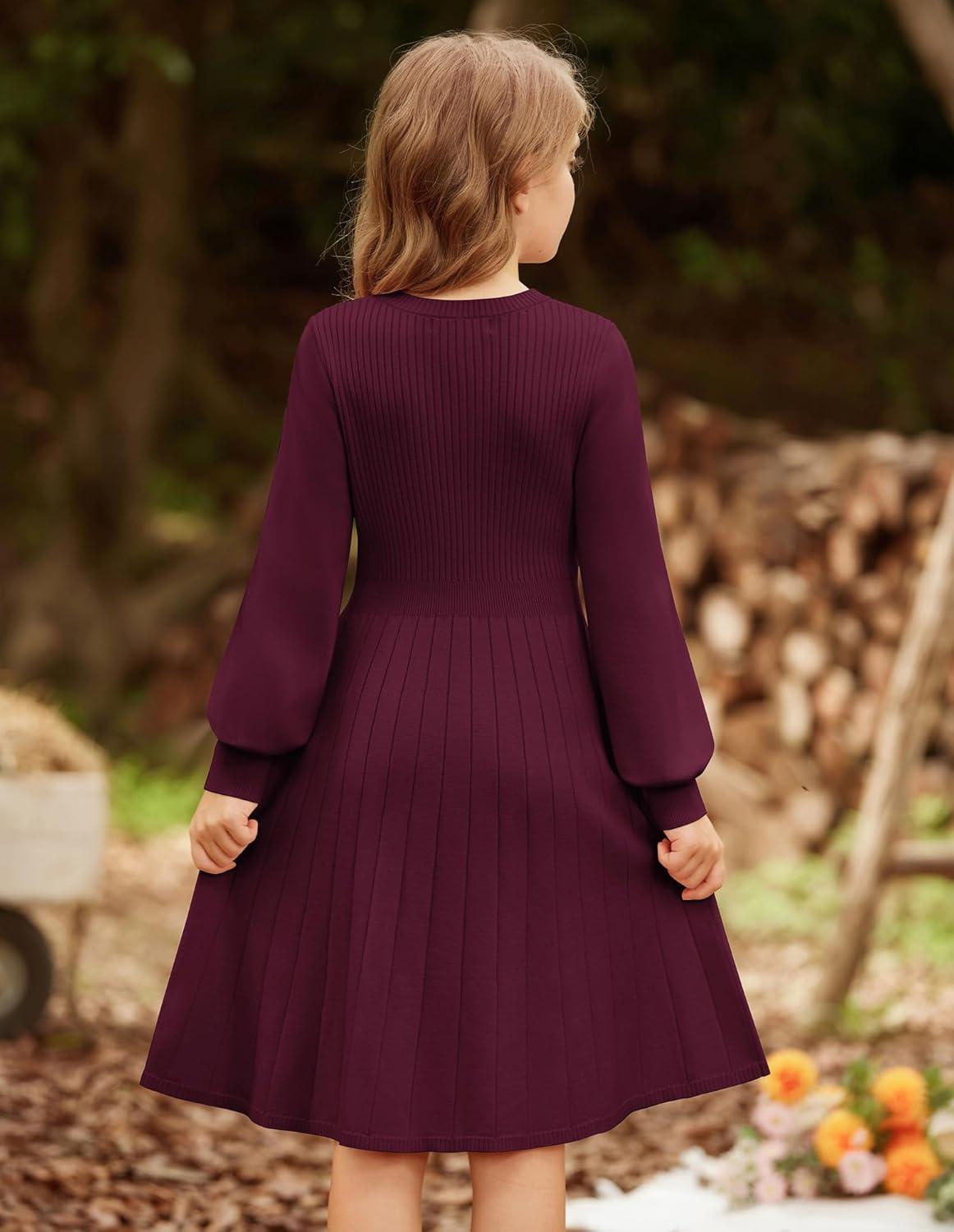 imageGRACE KARIN Girls Sweater Dress Bow Collar Pleated Skirt 614Y Back to School Outfit Knit Fall Winter DressDark Red