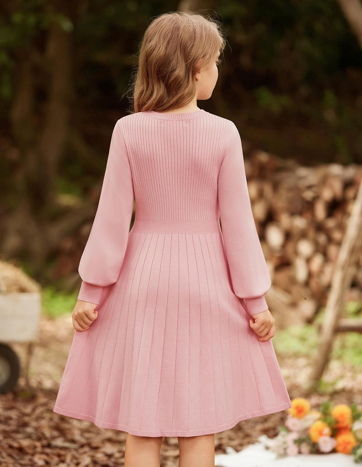 imageGRACE KARIN Girls Sweater Dress Bow Collar Pleated Skirt 614Y Back to School Outfit Knit Fall Winter DressLight Pink
