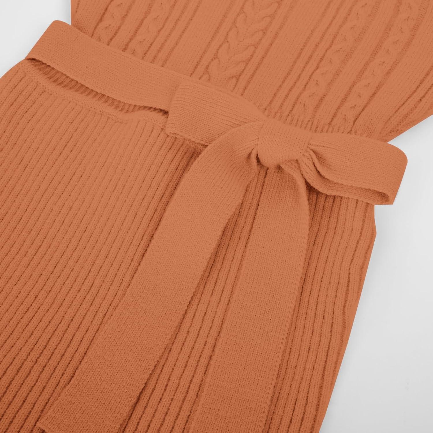 imageGRACE KARIN Girls Sweater Dress Cable Knit Long Sleeve Fall Winter Dress for Girl with Belt Sizes 614Orange