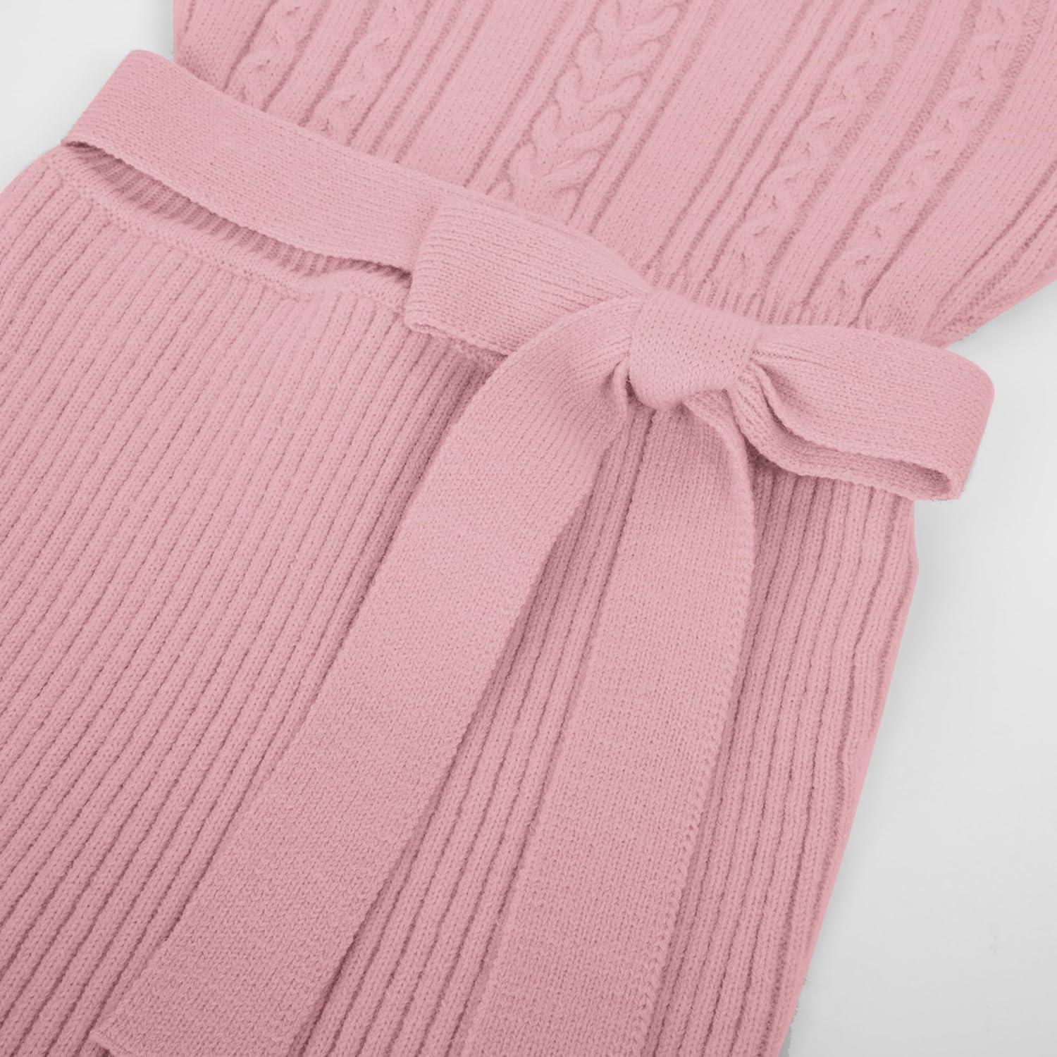 imageGRACE KARIN Girls Sweater Dress Cable Knit Long Sleeve Fall Winter Dress for Girl with Belt Sizes 614Pink
