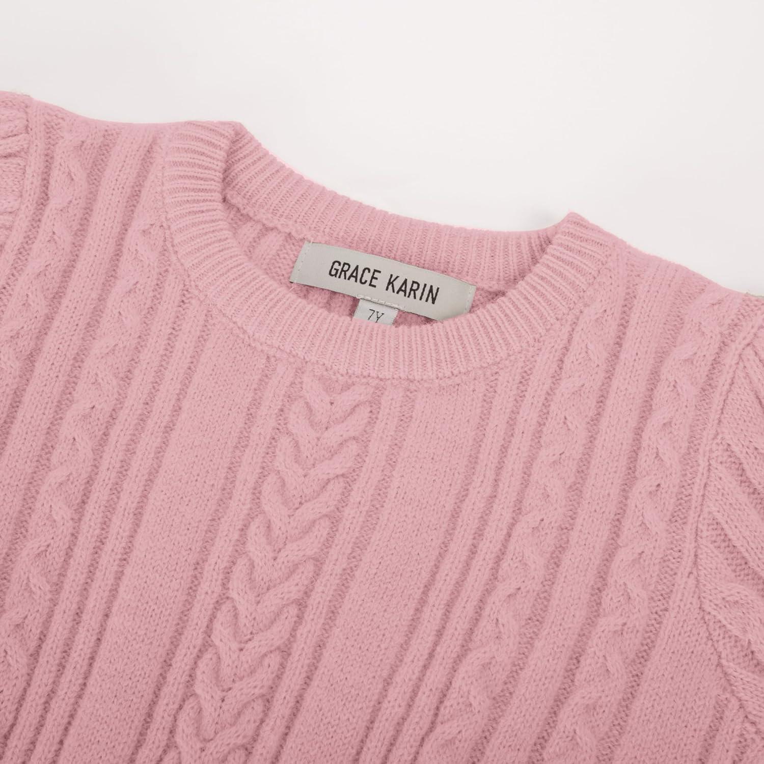 imageGRACE KARIN Girls Sweater Dress Cable Knit Long Sleeve Fall Winter Dress for Girl with Belt Sizes 614Pink