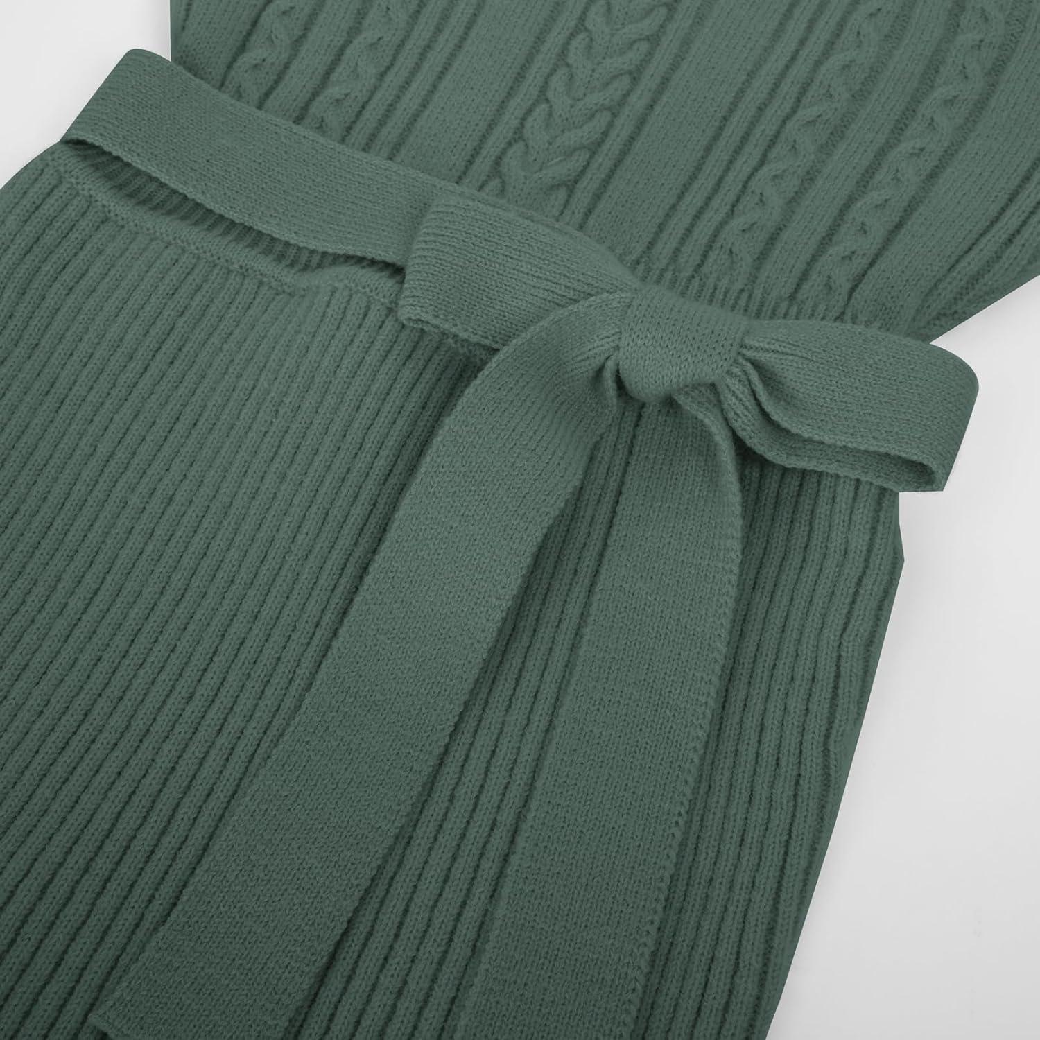 imageGRACE KARIN Girls Sweater Dress Cable Knit Long Sleeve Fall Winter Dress for Girl with Belt Sizes 614Tea Green