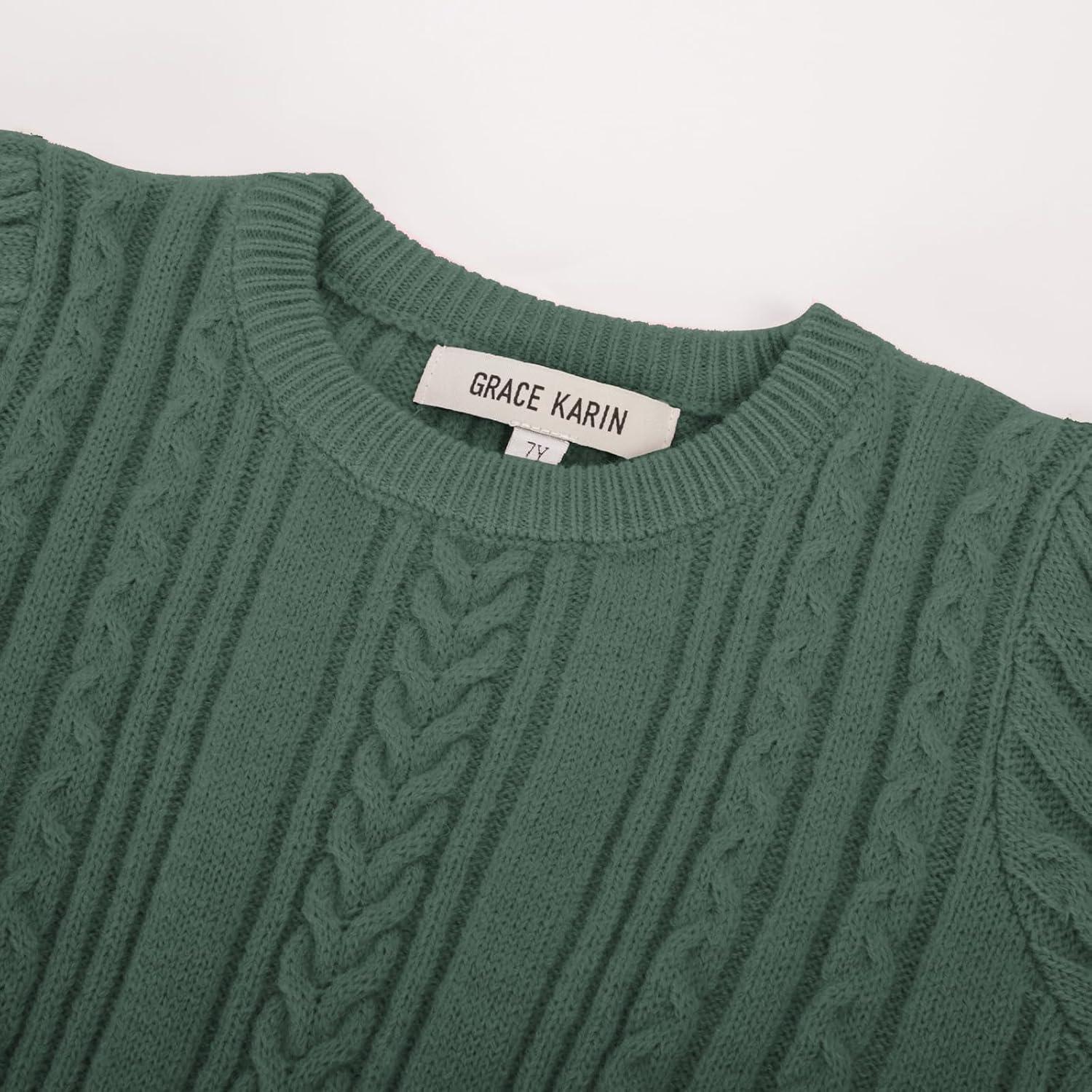 imageGRACE KARIN Girls Sweater Dress Cable Knit Long Sleeve Fall Winter Dress for Girl with Belt Sizes 614Tea Green