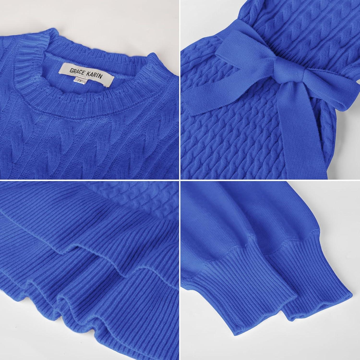 imageGRACE KARIN Girls Sweater Dress Fall Winter Long Sleeve 2 Layer Knitted Dresses Size 614Haze Blue