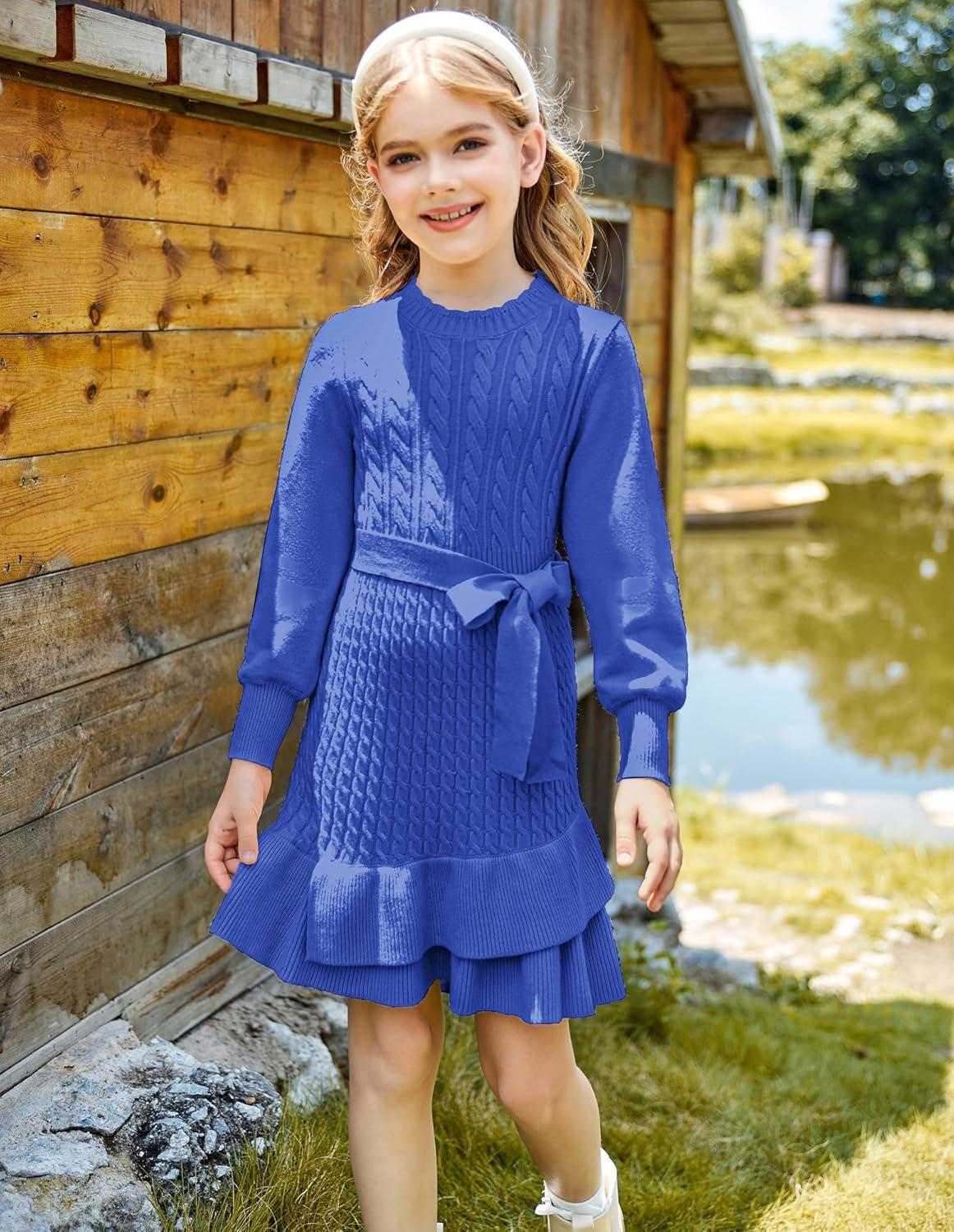 imageGRACE KARIN Girls Sweater Dress Fall Winter Long Sleeve 2 Layer Knitted Dresses Size 614Haze Blue