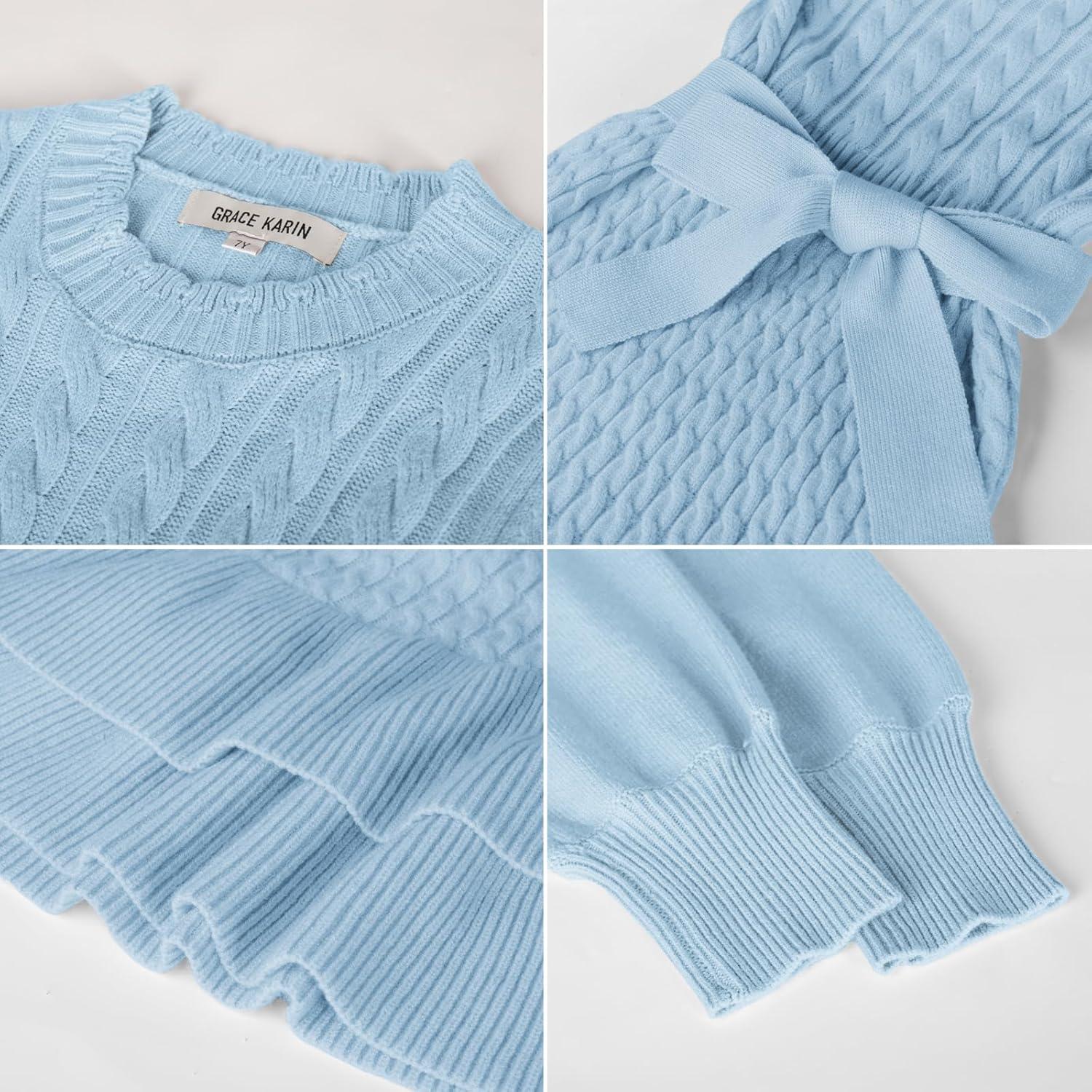 imageGRACE KARIN Girls Sweater Dress Fall Winter Long Sleeve 2 Layer Knitted Dresses Size 614Light Blue
