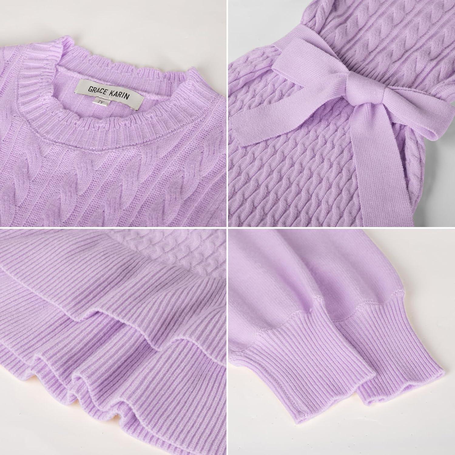 imageGRACE KARIN Girls Sweater Dress Fall Winter Long Sleeve 2 Layer Knitted Dresses Size 614Purple