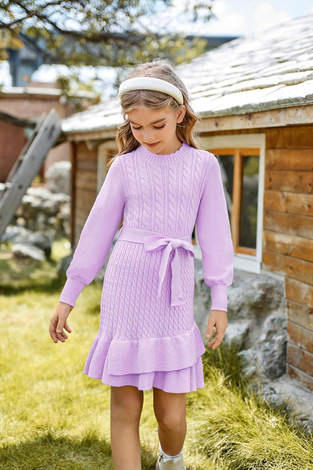 imageGRACE KARIN Girls Sweater Dress Fall Winter Long Sleeve 2 Layer Knitted Dresses Size 614Purple