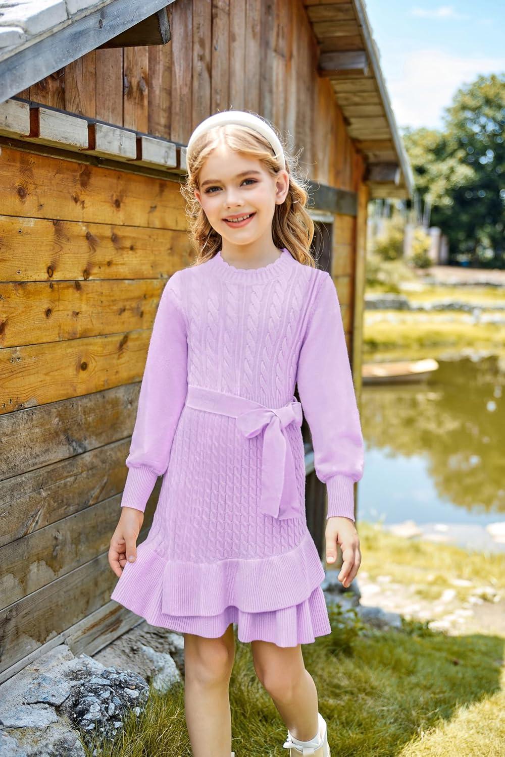 imageGRACE KARIN Girls Sweater Dress Fall Winter Long Sleeve 2 Layer Knitted Dresses Size 614Purple