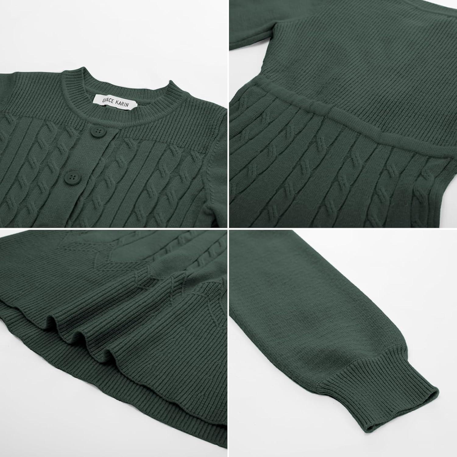 imageGRACE KARIN Girls Sweater Dress Fall Winter Long Sleeve Kids Fashion Drawstring Waist Cable Knit Dresses Size 512Army Green