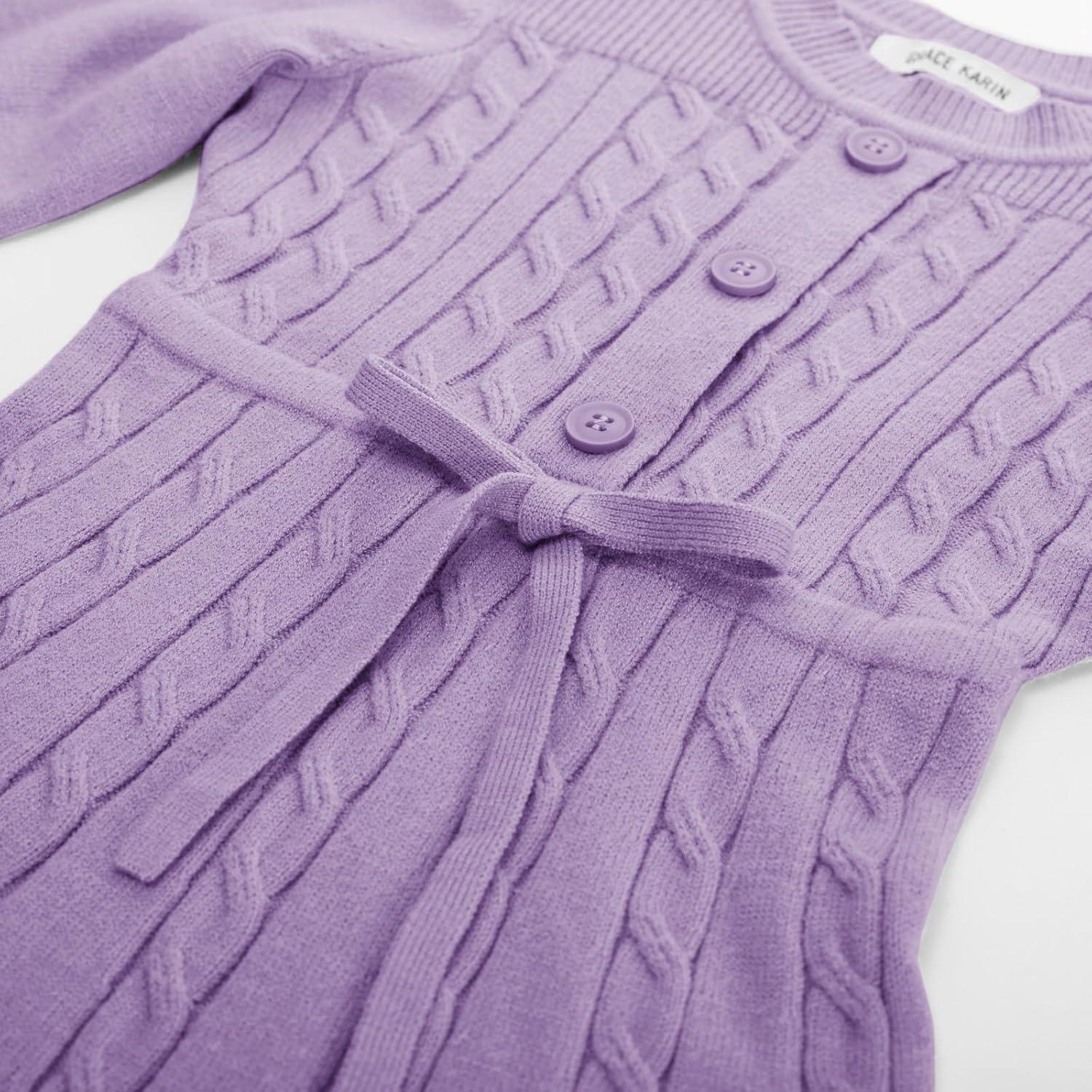 imageGRACE KARIN Girls Sweater Dress Fall Winter Long Sleeve Kids Fashion Drawstring Waist Cable Knit Dresses Size 512Purple