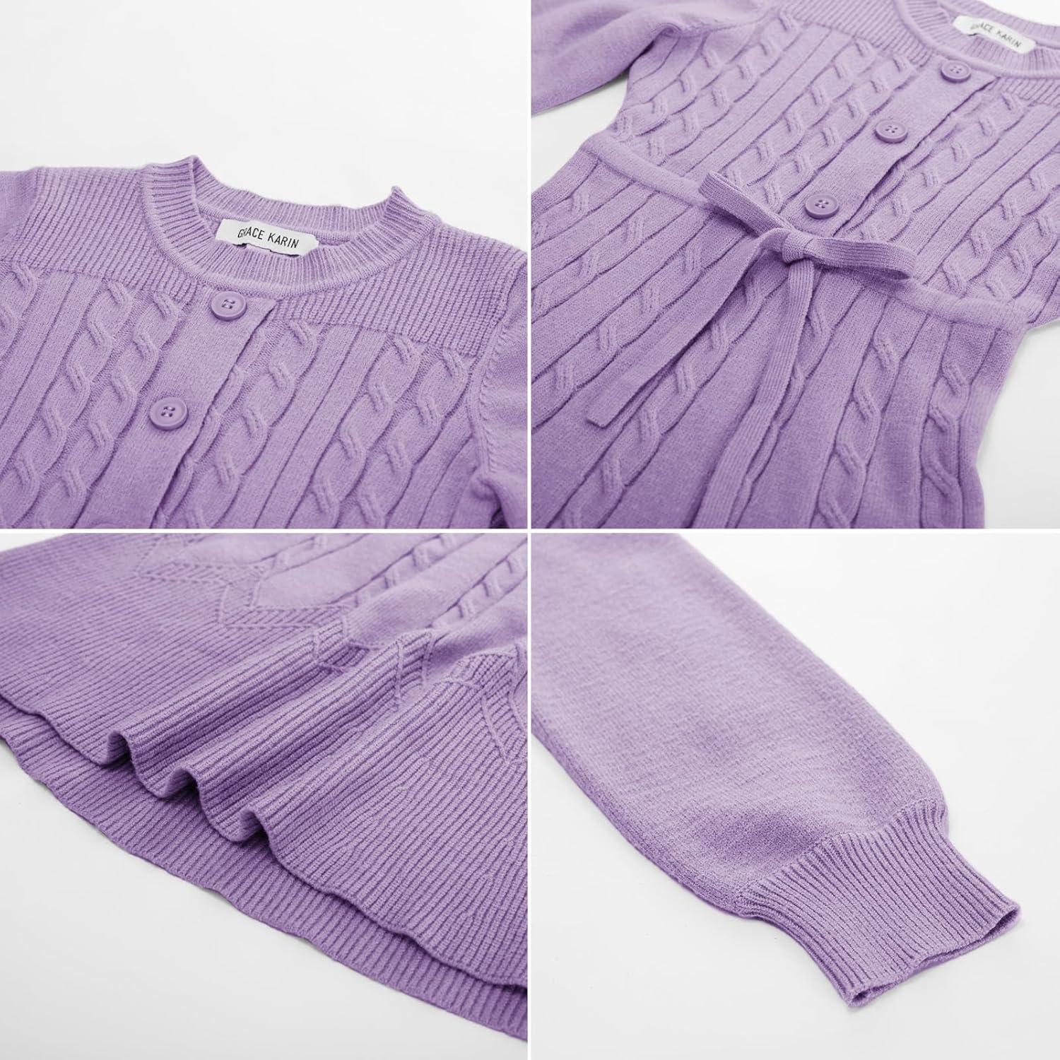 imageGRACE KARIN Girls Sweater Dress Fall Winter Long Sleeve Kids Fashion Drawstring Waist Cable Knit Dresses Size 512Purple