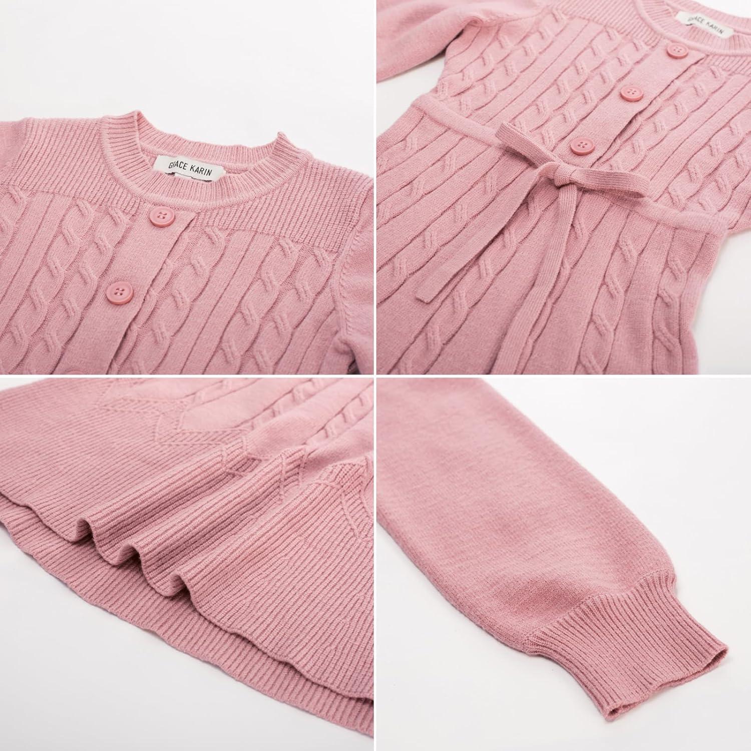 imageGRACE KARIN Girls Sweater Dress Fall Winter Long Sleeve Kids Fashion Drawstring Waist Cable Knit Dresses Size 512Red Bean Paste