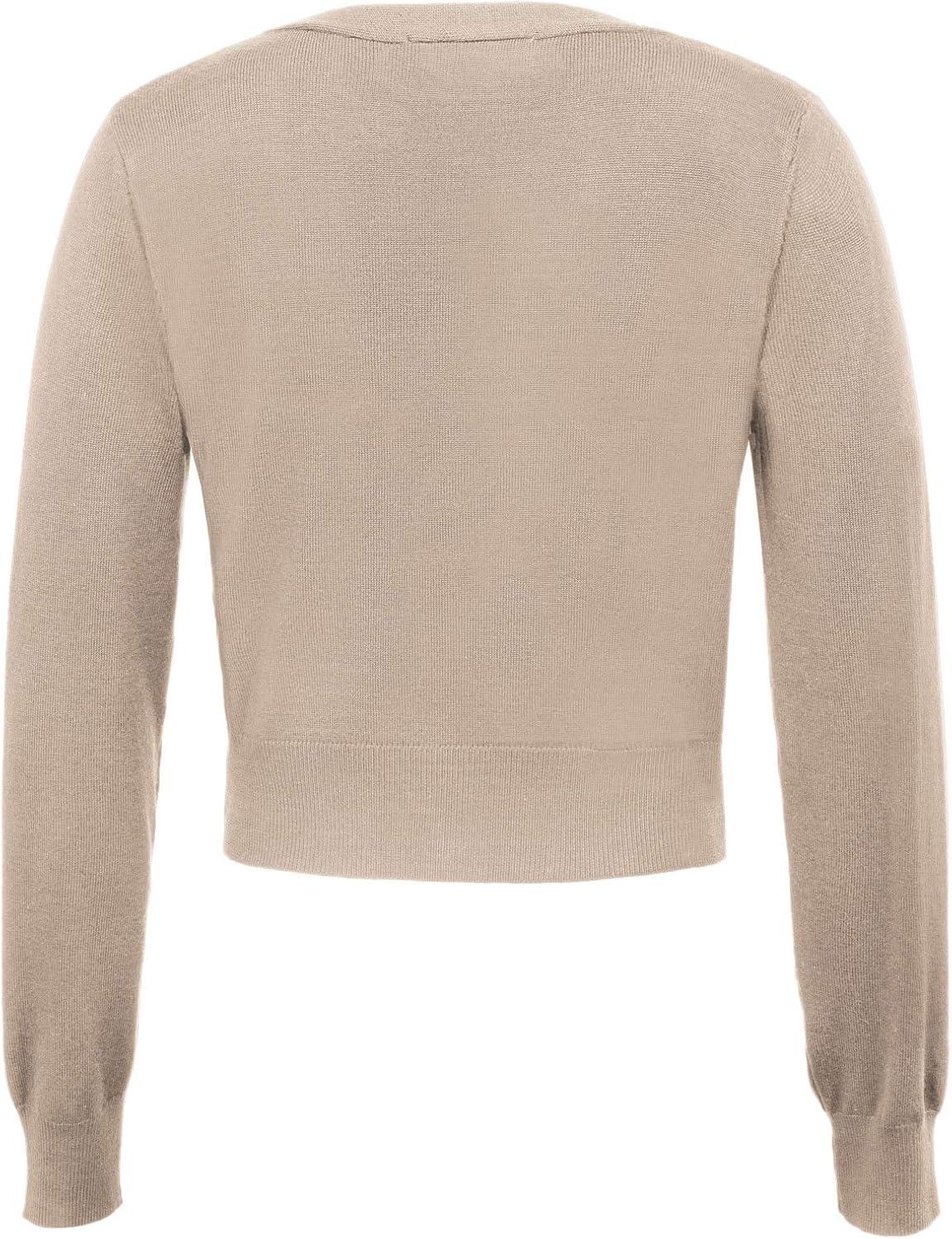 imageGRACE KARIN Long Sleeve Cropped Cardigan Sweaters for Women Lightweight Button Down VNeck Open Front Bolero Shrug JacketKhaki
