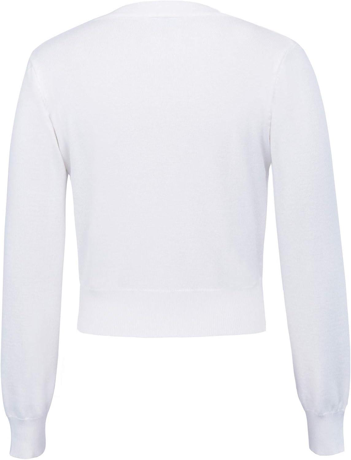 imageGRACE KARIN Long Sleeve Cropped Cardigan Sweaters for Women Lightweight Button Down VNeck Open Front Bolero Shrug JacketWhite