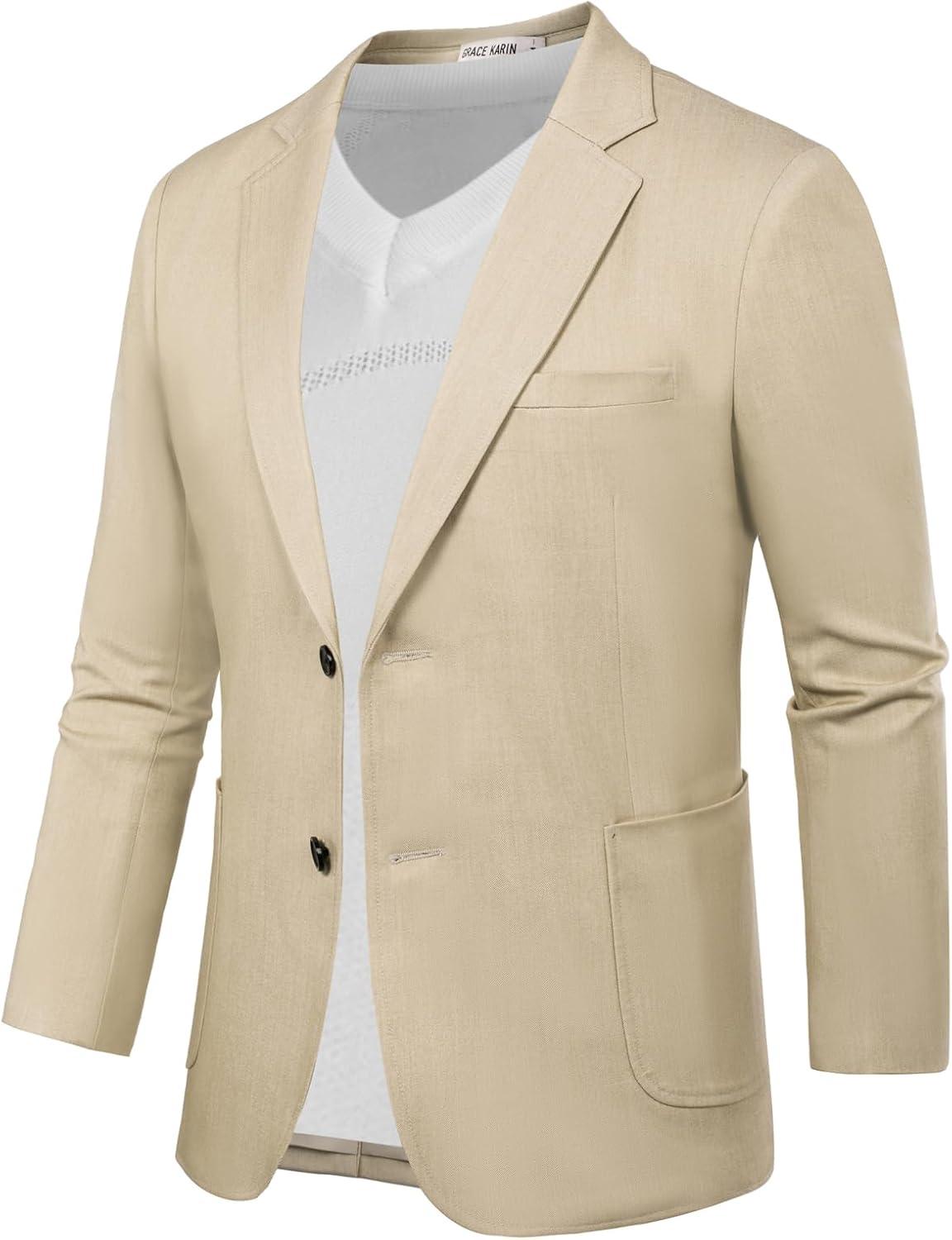 imageGRACE KARIN Mens Blazer Sport Coats Casual Lightweight 2 Button Sports Coat and Blazers Suit JacketApricot