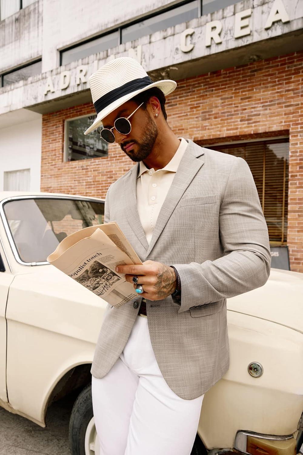 imageGRACE KARIN Mens Blazer Sport Coats Casual Lightweight 2 Button Sports Coat and Blazers Suit JacketApricotb