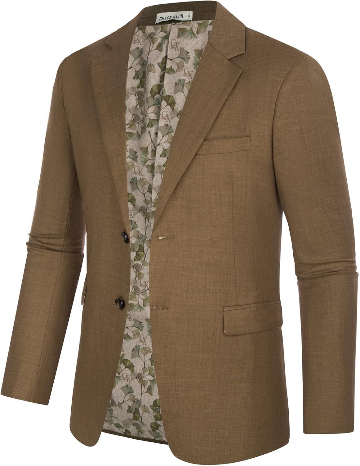 imageGRACE KARIN Mens Blazer Sport Coats Casual Lightweight 2 Button Sports Coat and Blazers Suit JacketCoffeeb