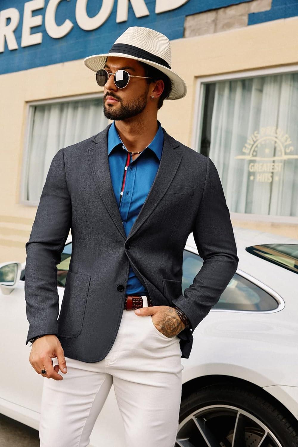 imageGRACE KARIN Mens Blazer Sport Coats Casual Lightweight 2 Button Sports Coat and Blazers Suit JacketDark Blue