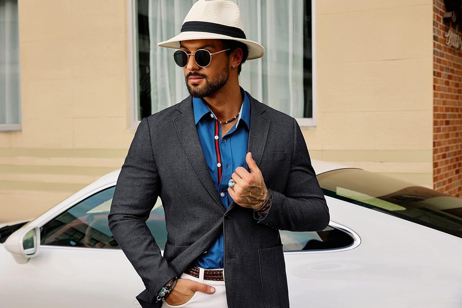 imageGRACE KARIN Mens Blazer Sport Coats Casual Lightweight 2 Button Sports Coat and Blazers Suit JacketDark Blue