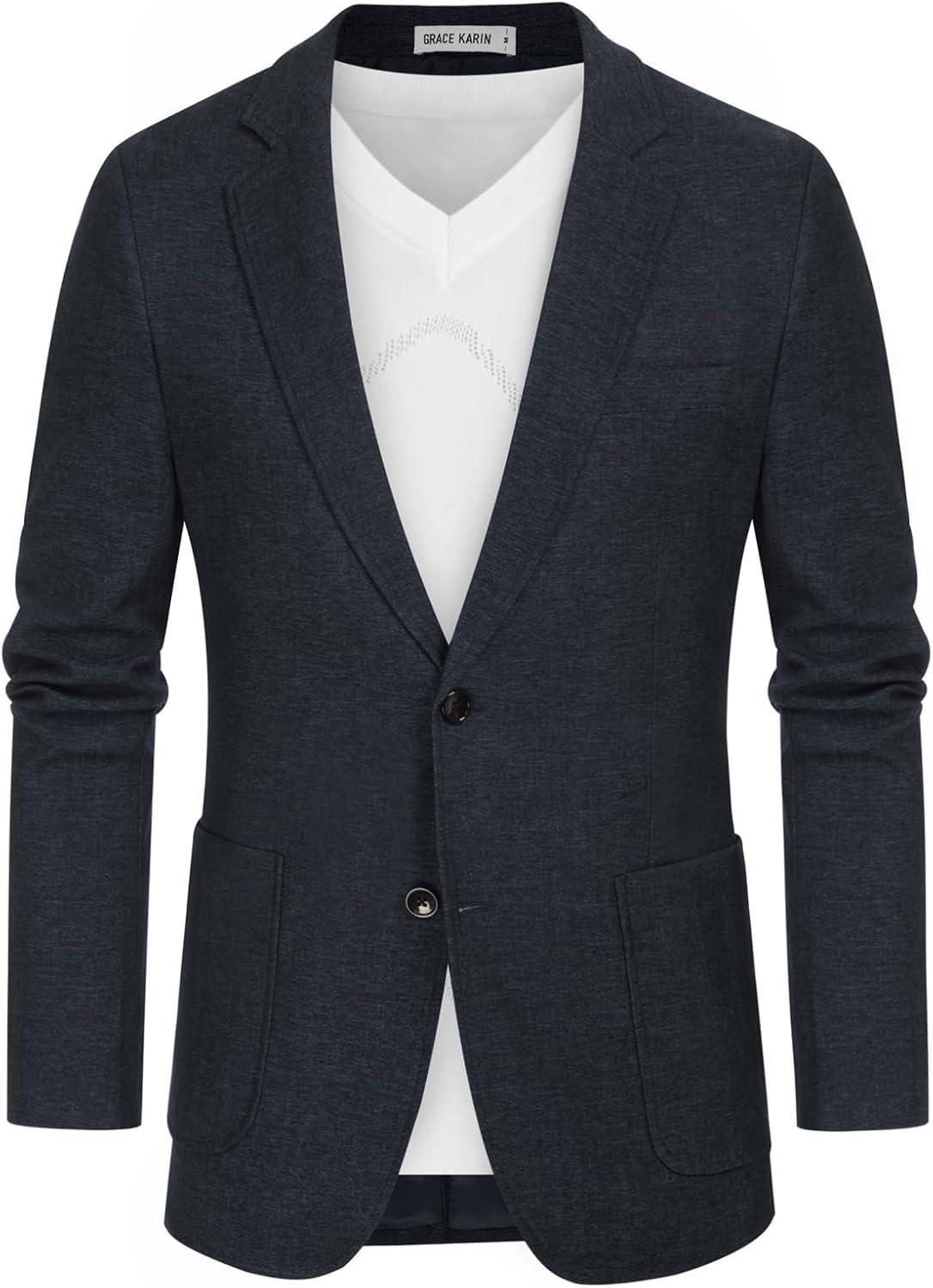 imageGRACE KARIN Mens Blazer Sport Coats Casual Lightweight 2 Button Sports Coat and Blazers Suit JacketDark Blue
