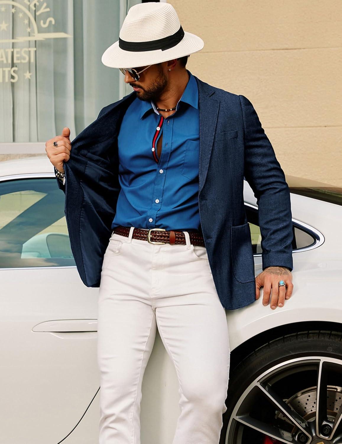 imageGRACE KARIN Mens Blazer Sport Coats Casual Lightweight 2 Button Sports Coat and Blazers Suit JacketDark Denim Blue