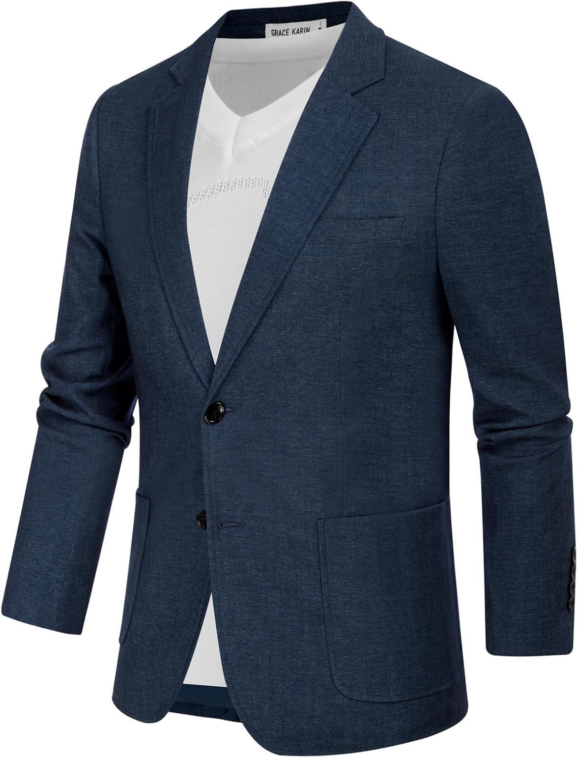 imageGRACE KARIN Mens Blazer Sport Coats Casual Lightweight 2 Button Sports Coat and Blazers Suit JacketDark Denim Blue
