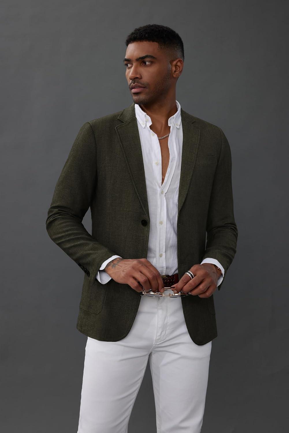 imageGRACE KARIN Mens Blazer Sport Coats Casual Lightweight 2 Button Sports Coat and Blazers Suit JacketDark Green